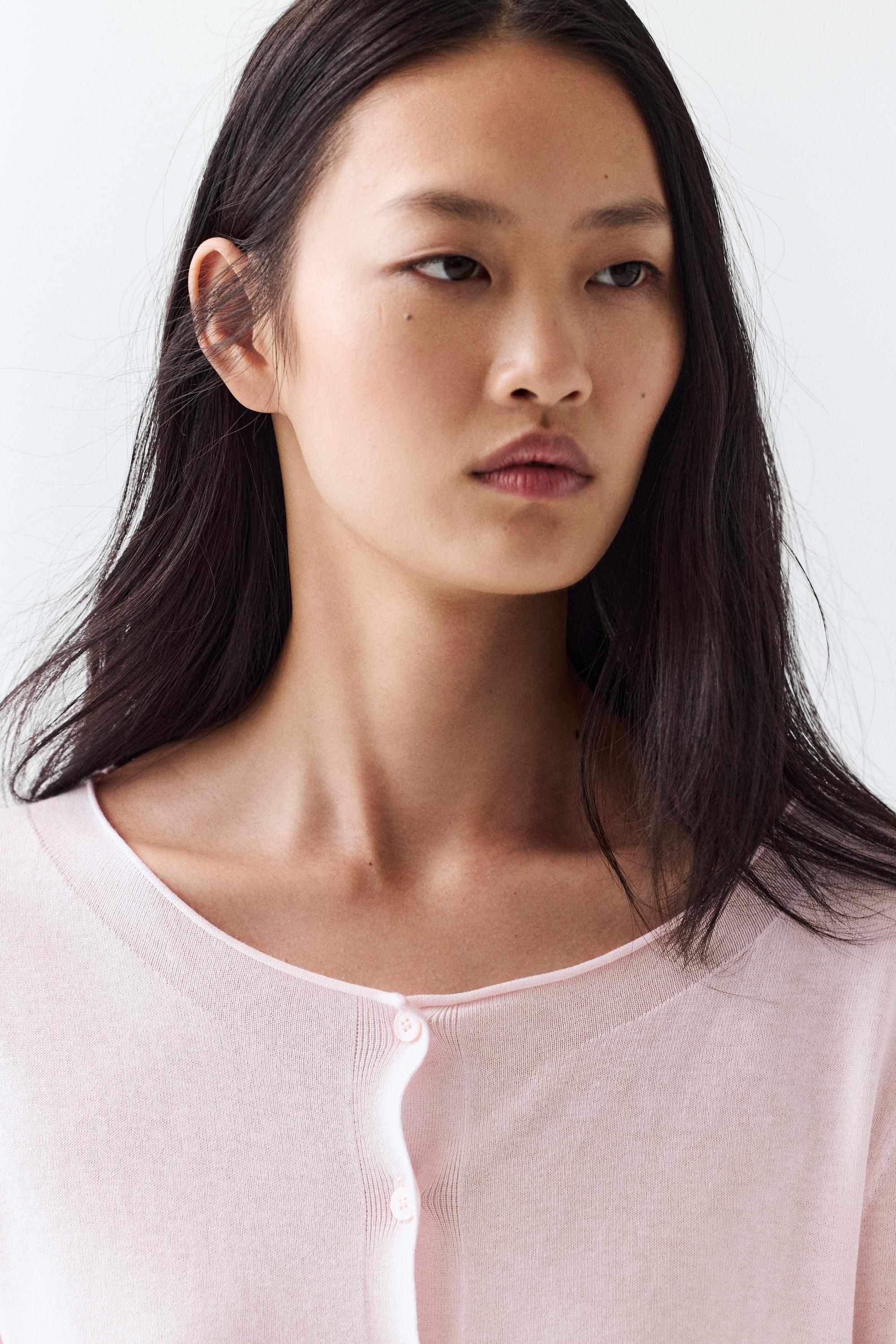 Cotton blend boat neck cardigan — PALE PINK