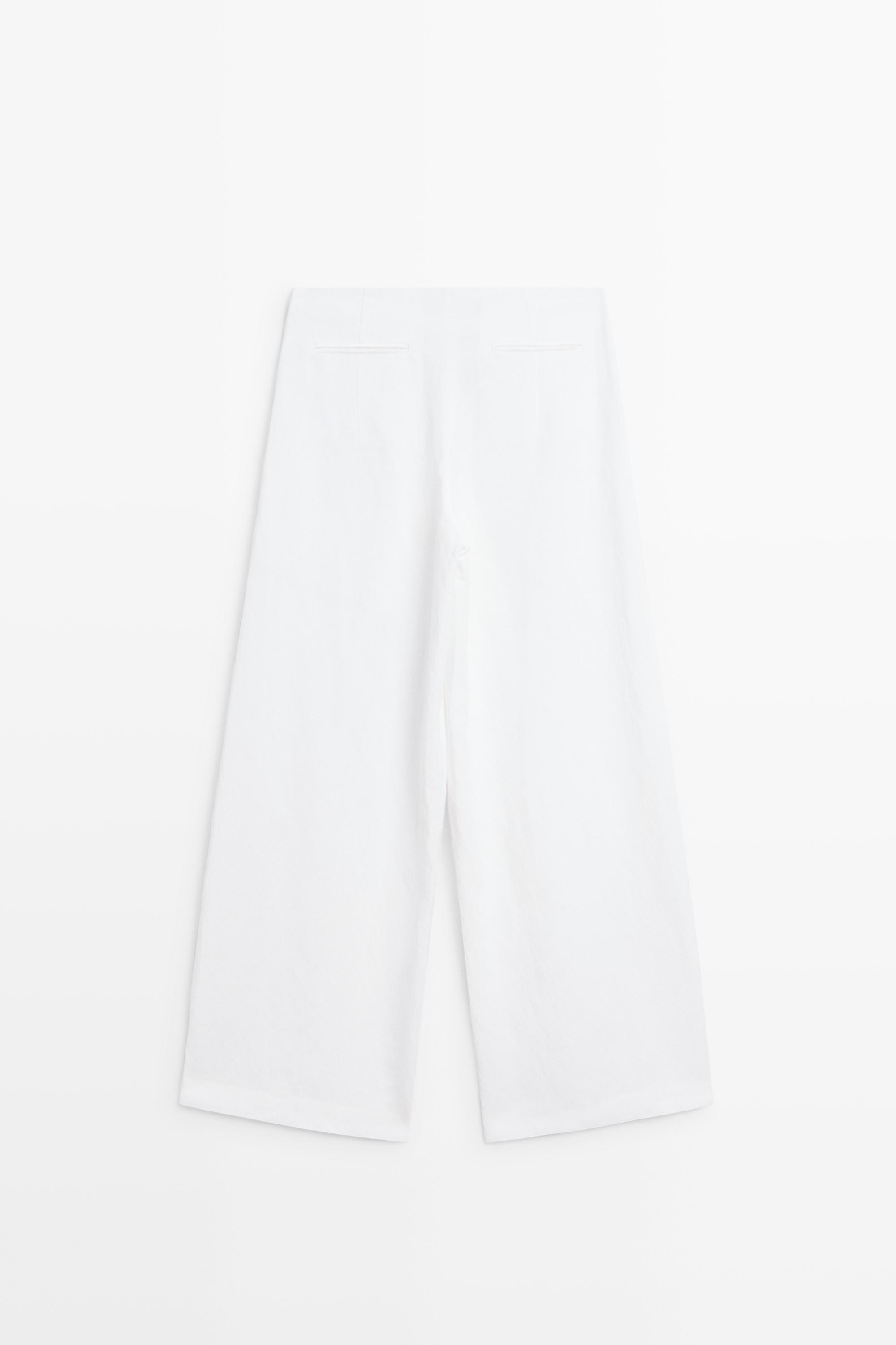 Total look flowing linen blend trousers — WHITE
