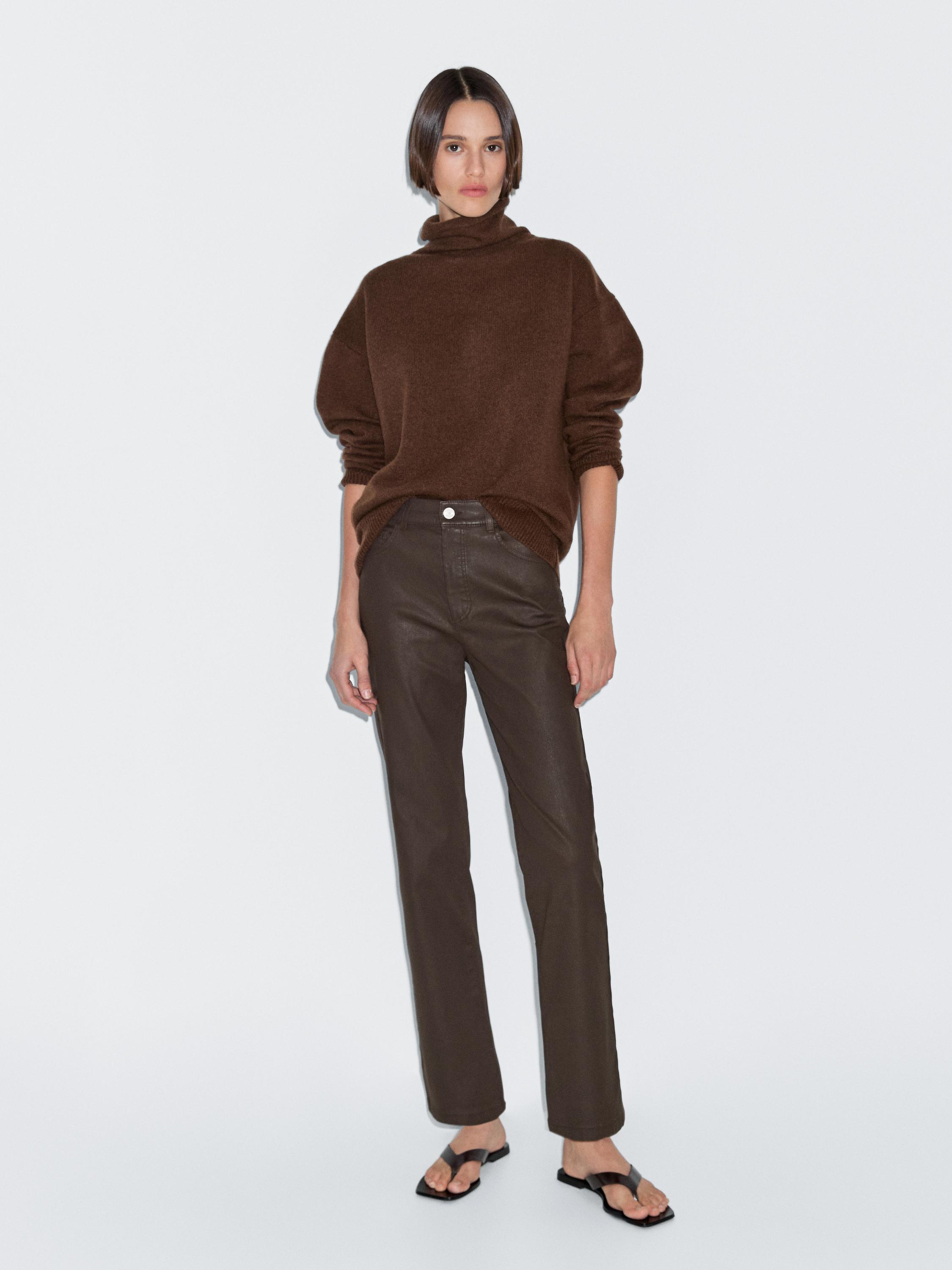 High-waist straight-leg waxed trousers