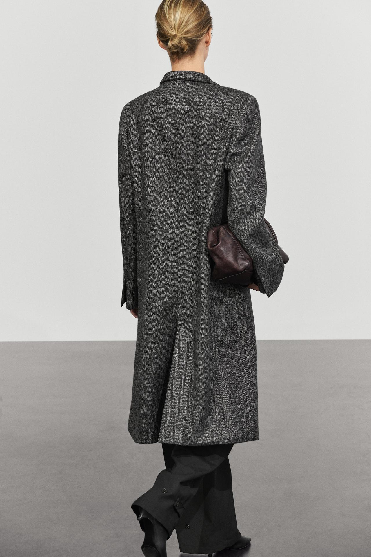 Long wool blend coat with marl finish — GREY
