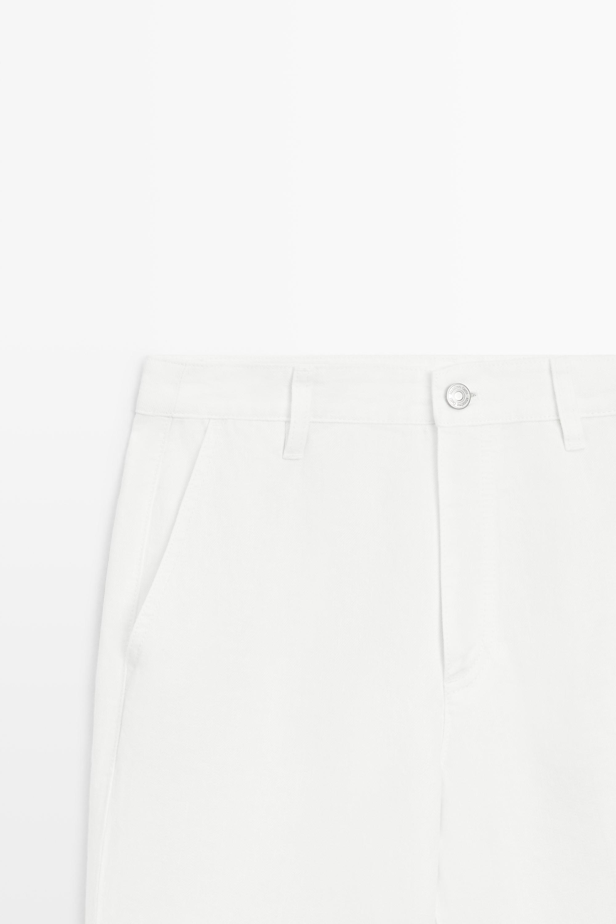 100% linen cropped flare fit pants — Off white