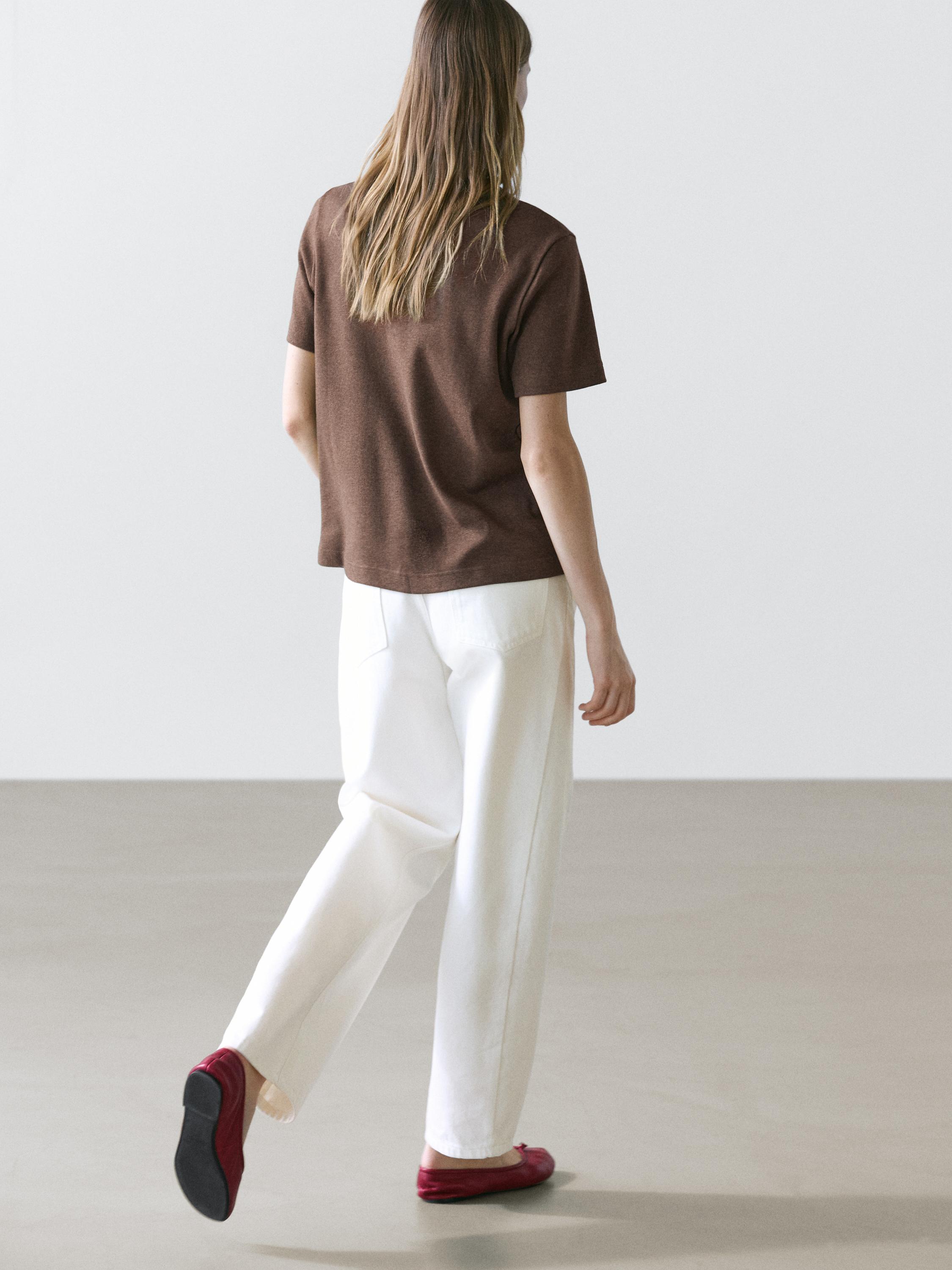 100% cotton interlock crew neck T-shirt — BROWN MARL
