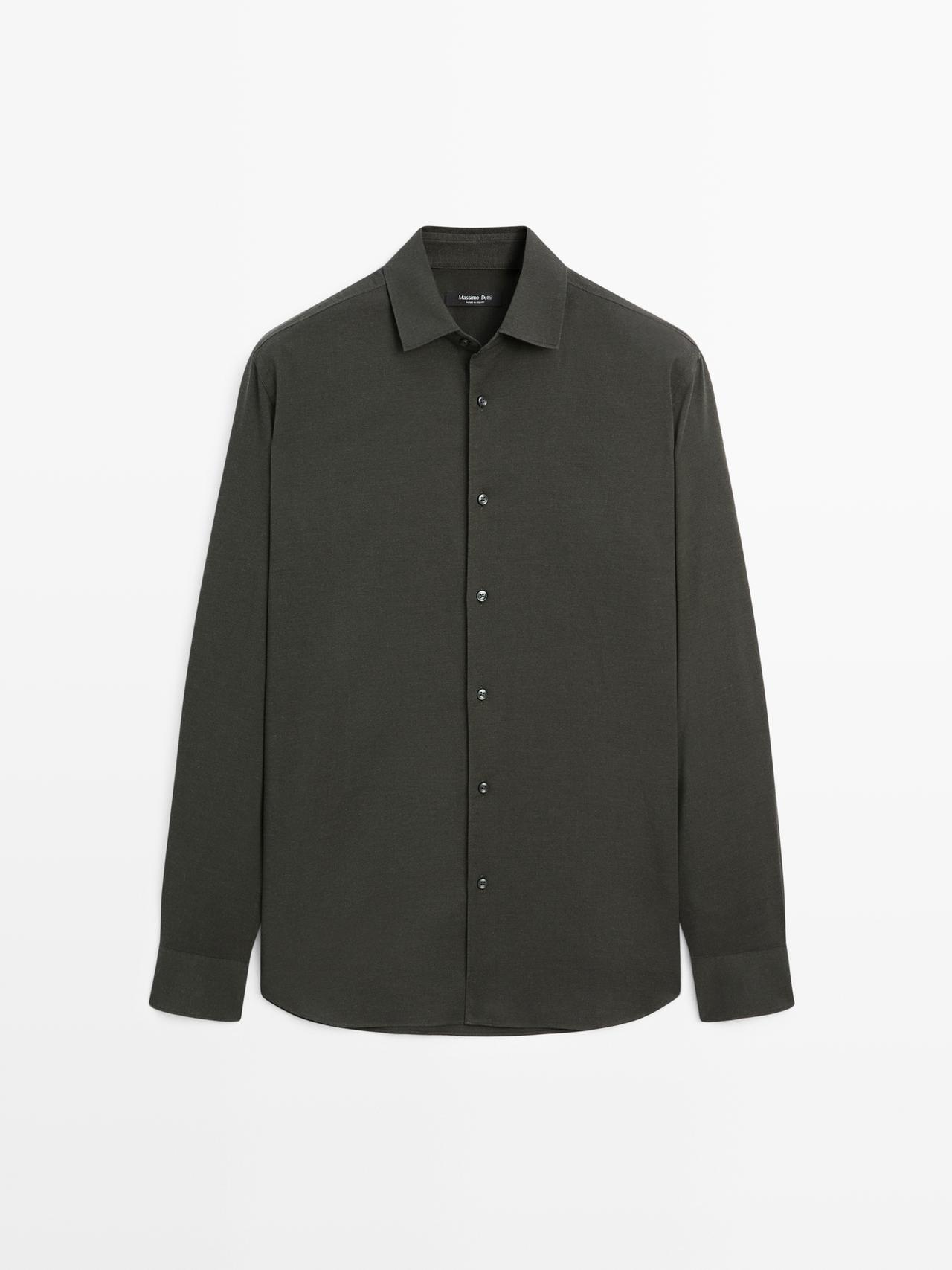 Massimo Dutti - Herre - Slim Fit Melange-Skjorte I Twill - Mørkegrøn - S