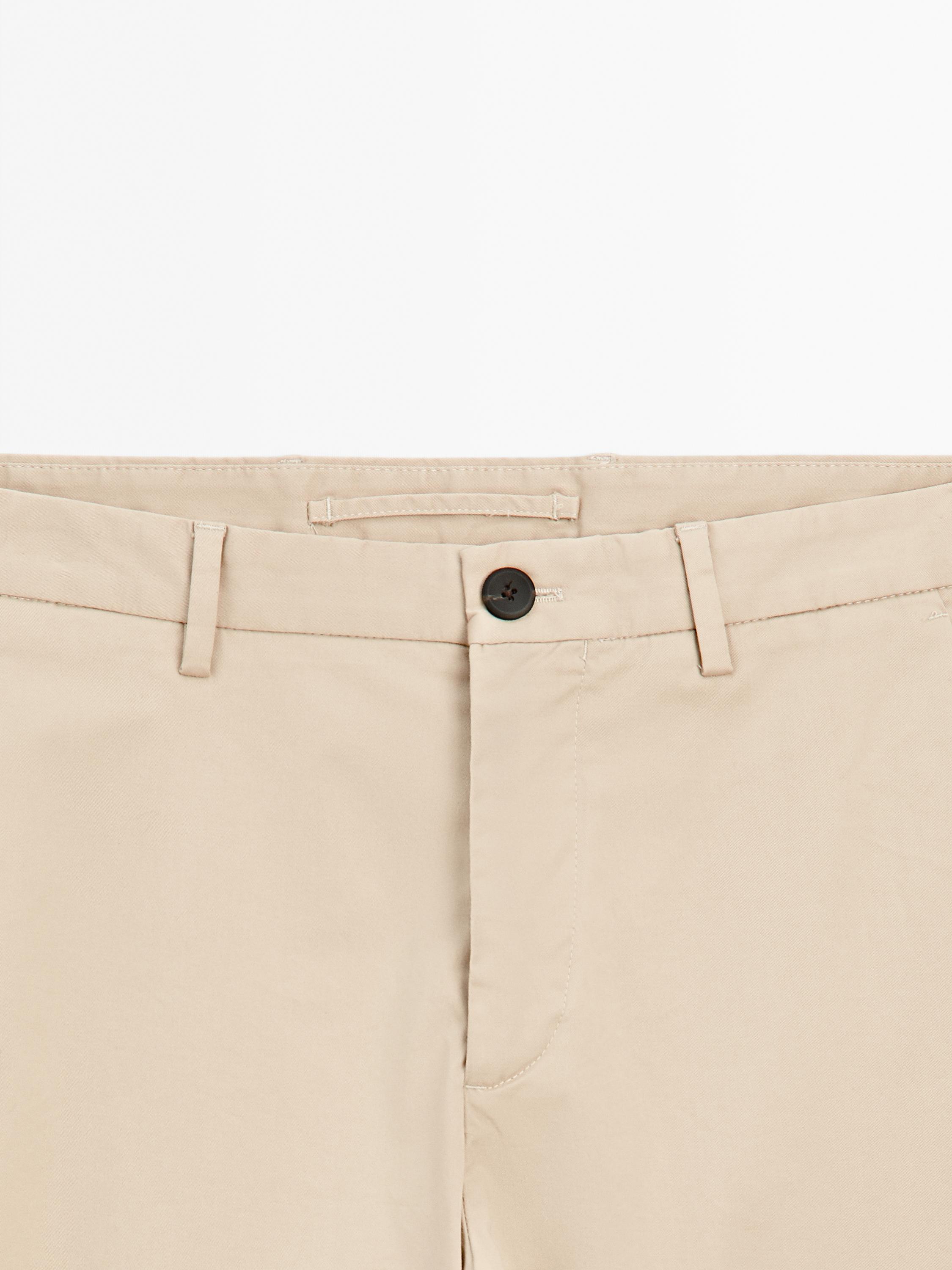 Cotton blend slim fit trousers