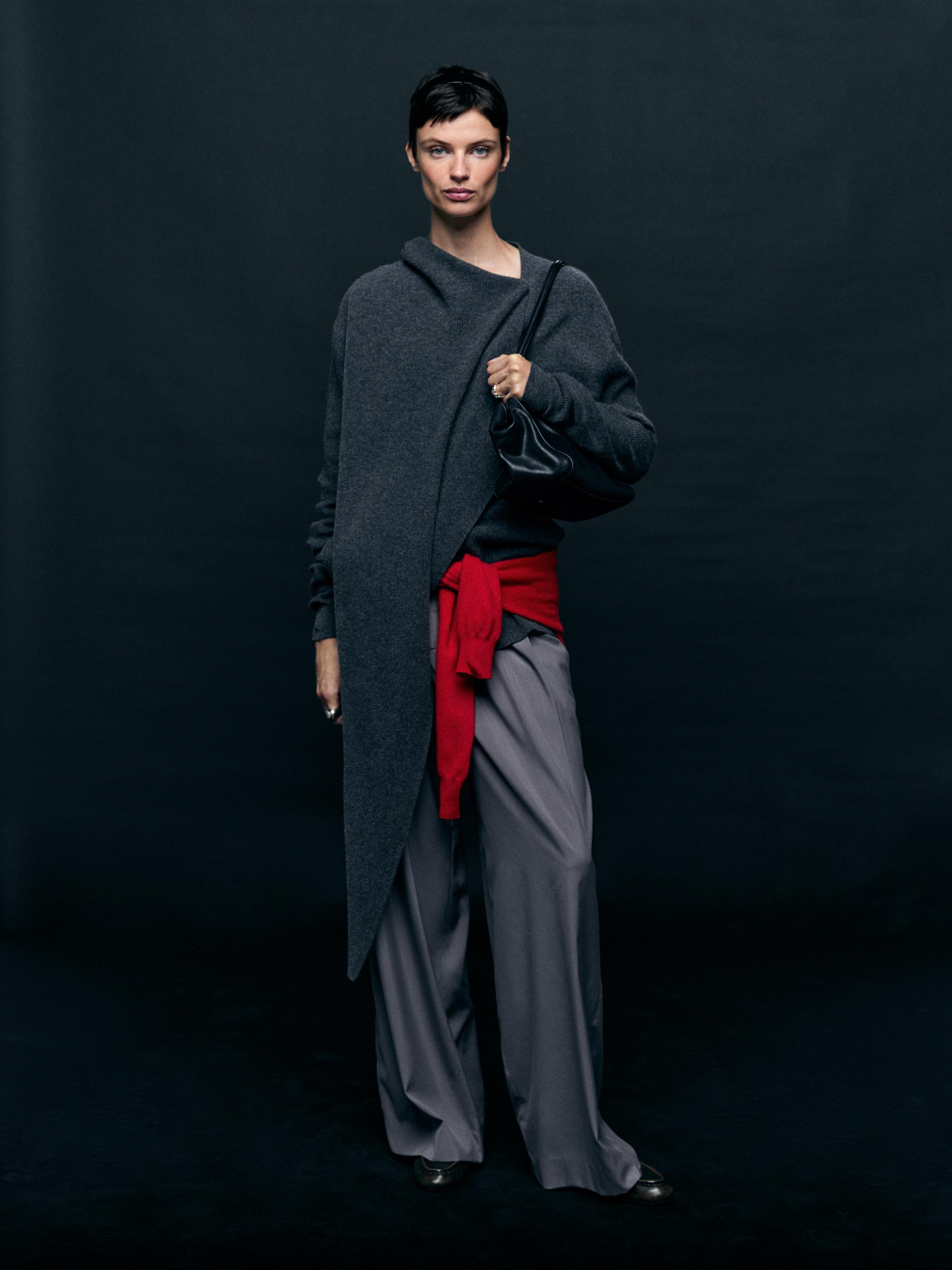 100% wool cardigan with scarf detail