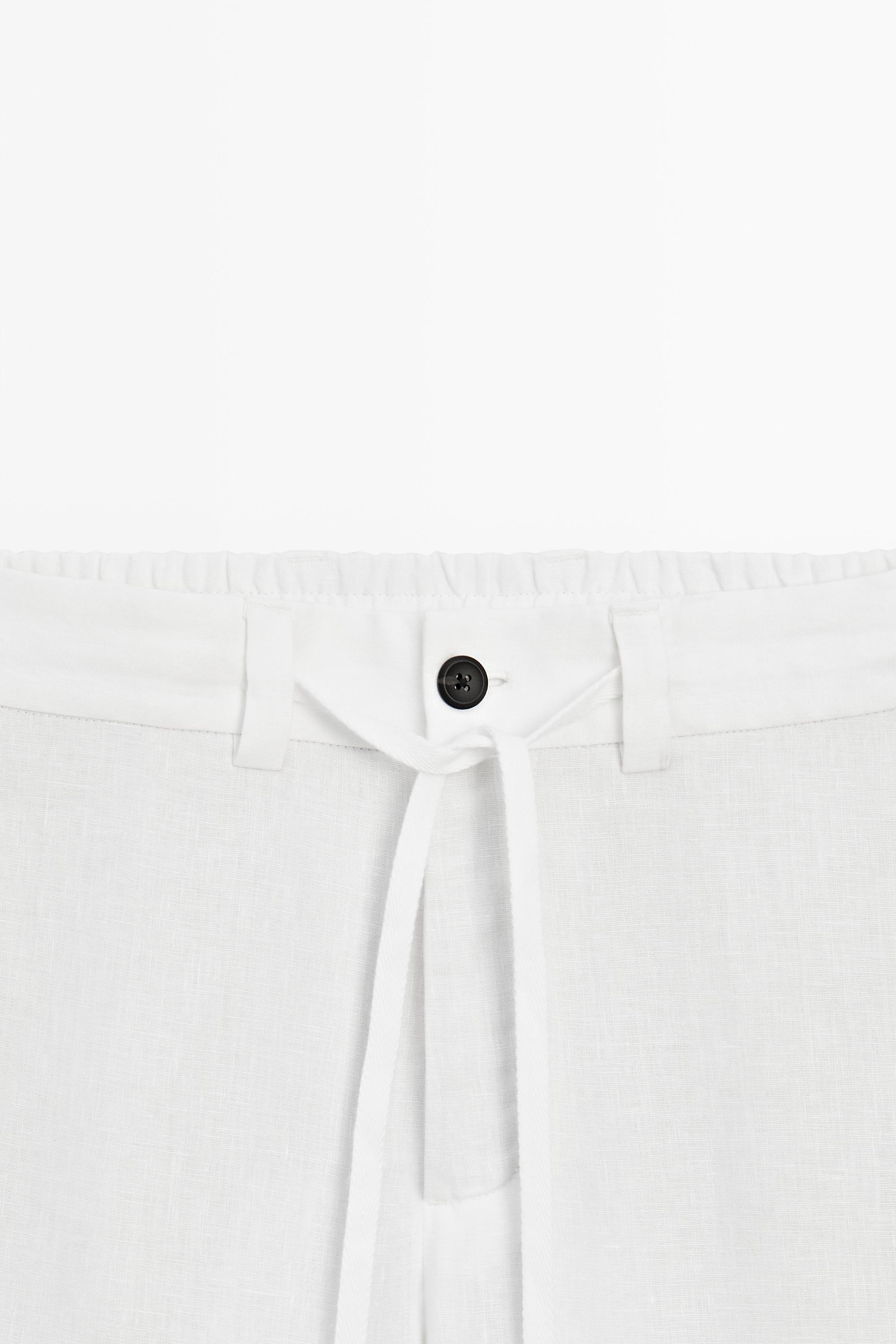 100% linen trousers with elasticated waist — WHITE