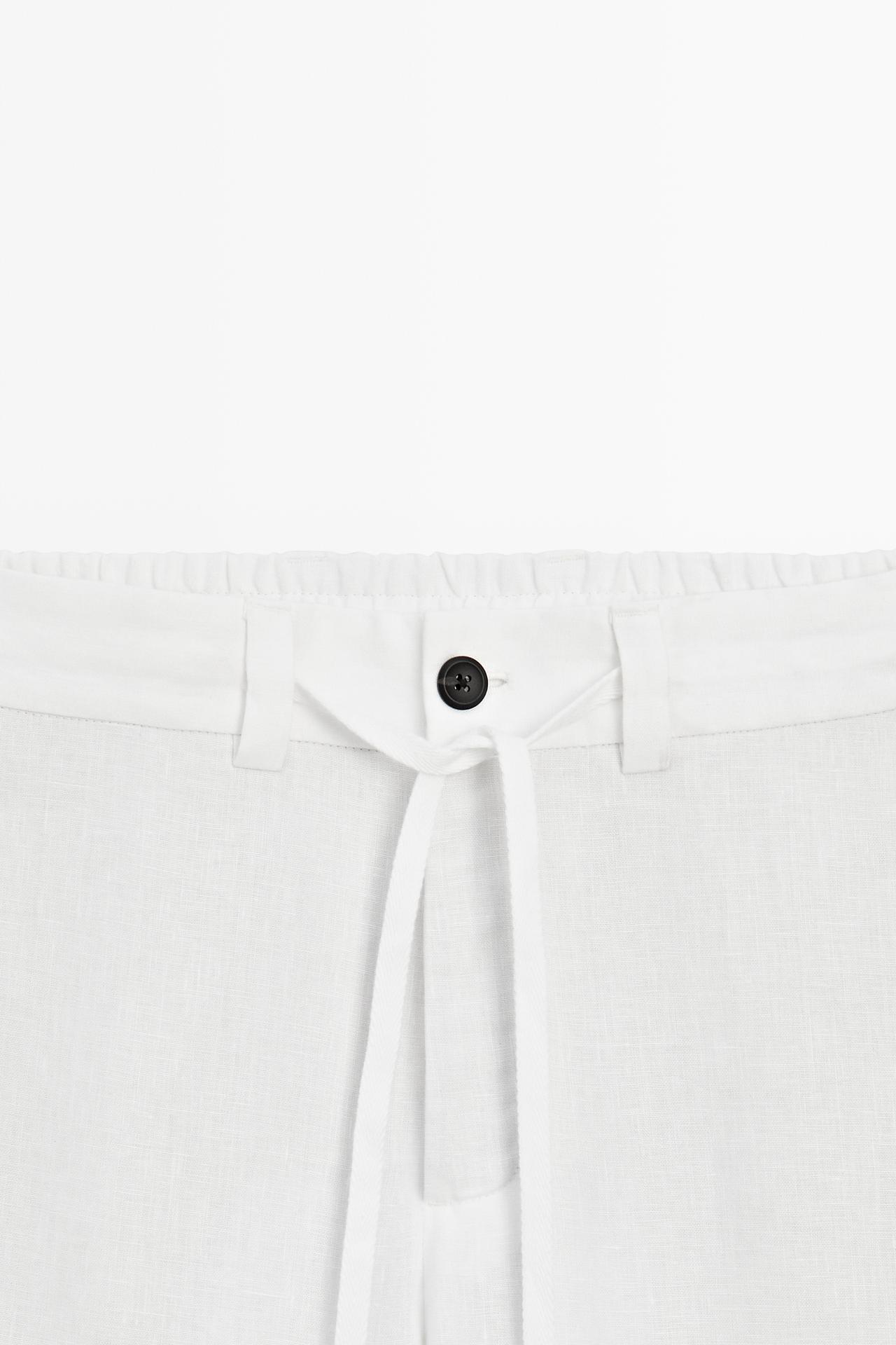100% linen trousers with elasticated waist — WHITE