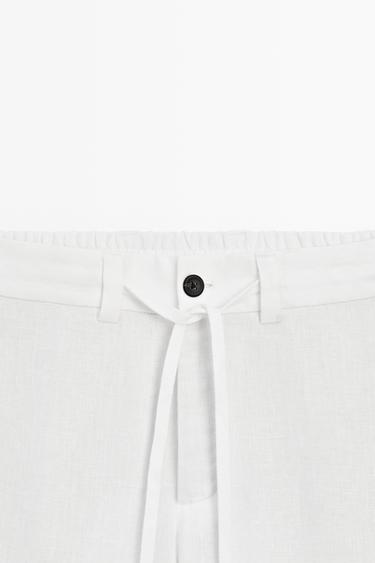 100% linen trousers with elasticated waist — WHITE 4