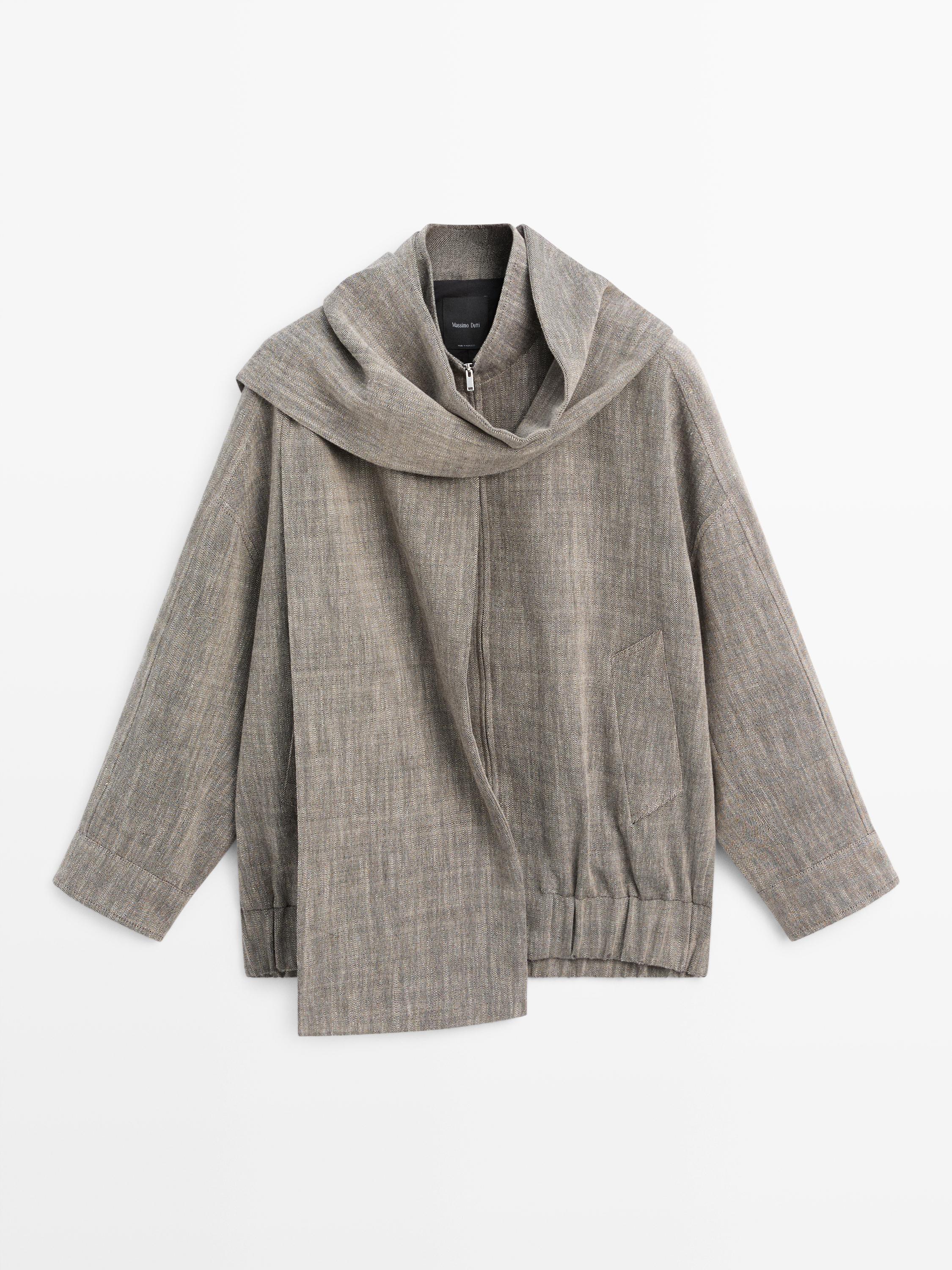 Flecked bomber jacket with scarf — GREY