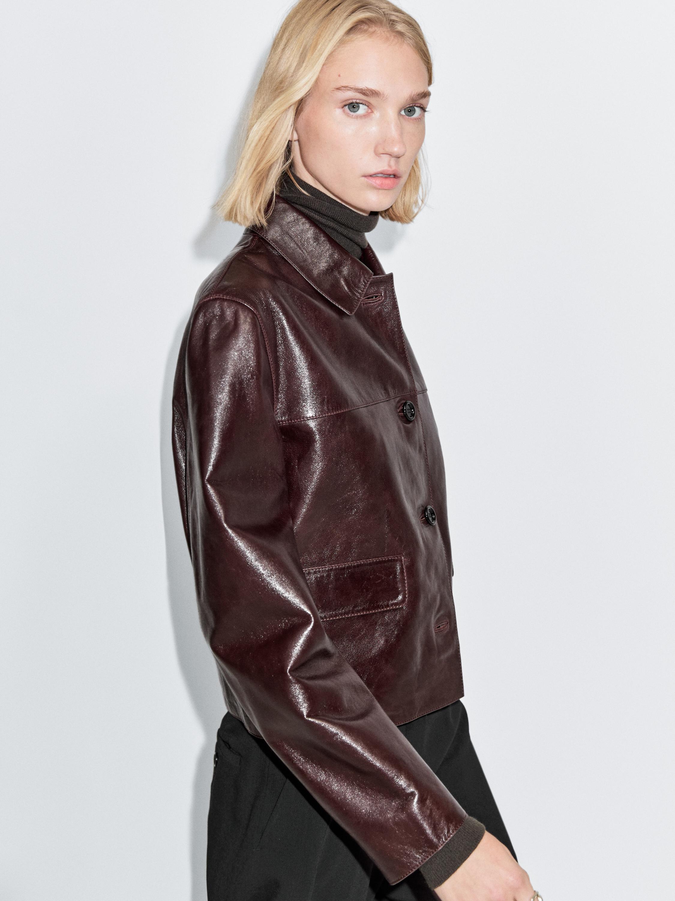Cropped nappa leather jacket