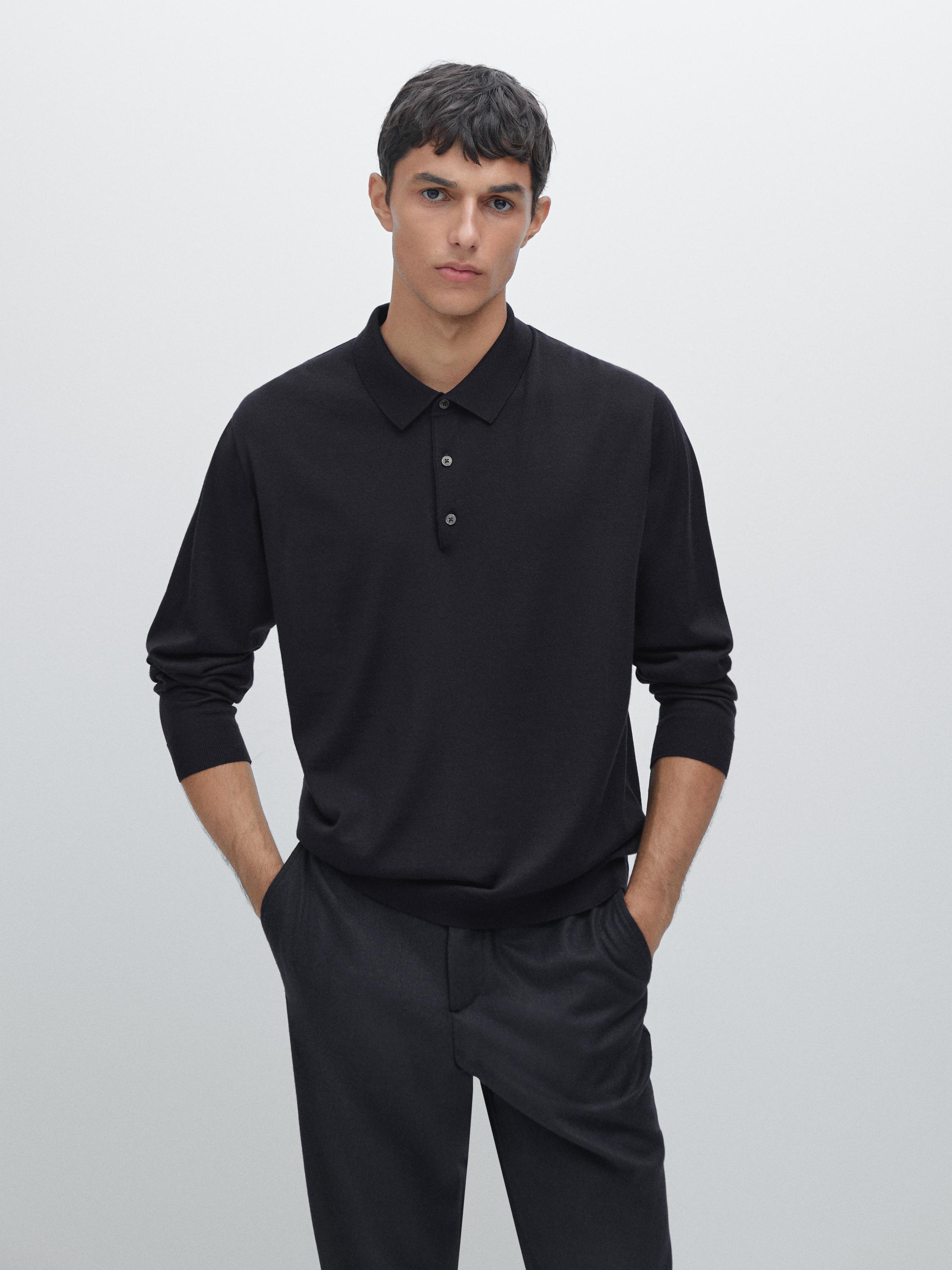 100% merino wool knit polo jumper