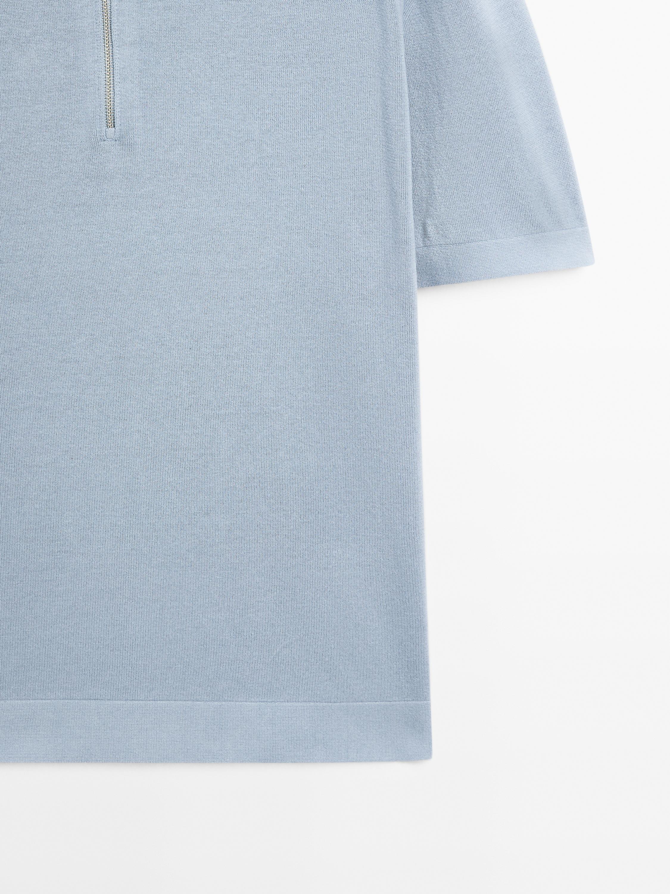 Cotton knit quarter-zip polo shirt