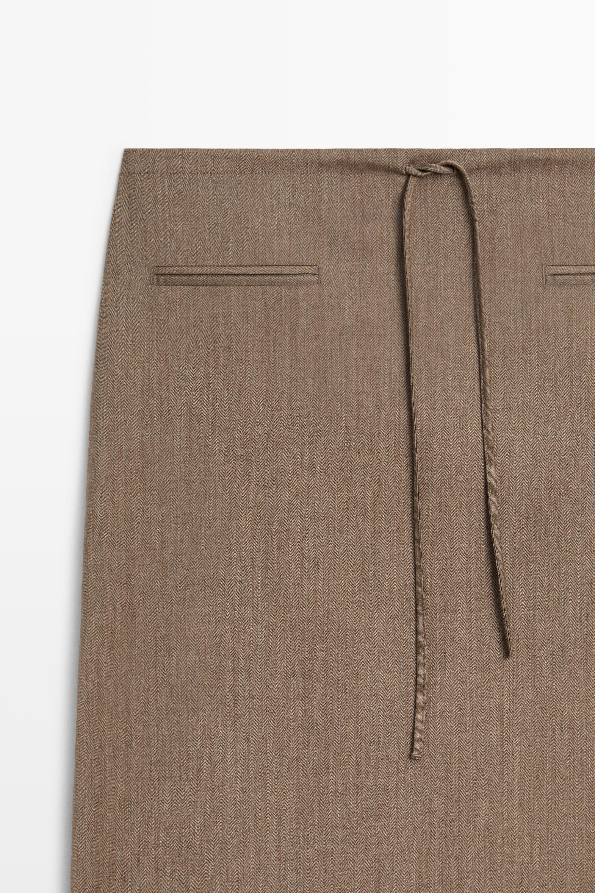 100% wool midi skirt with drawstring — MOLE BROWN