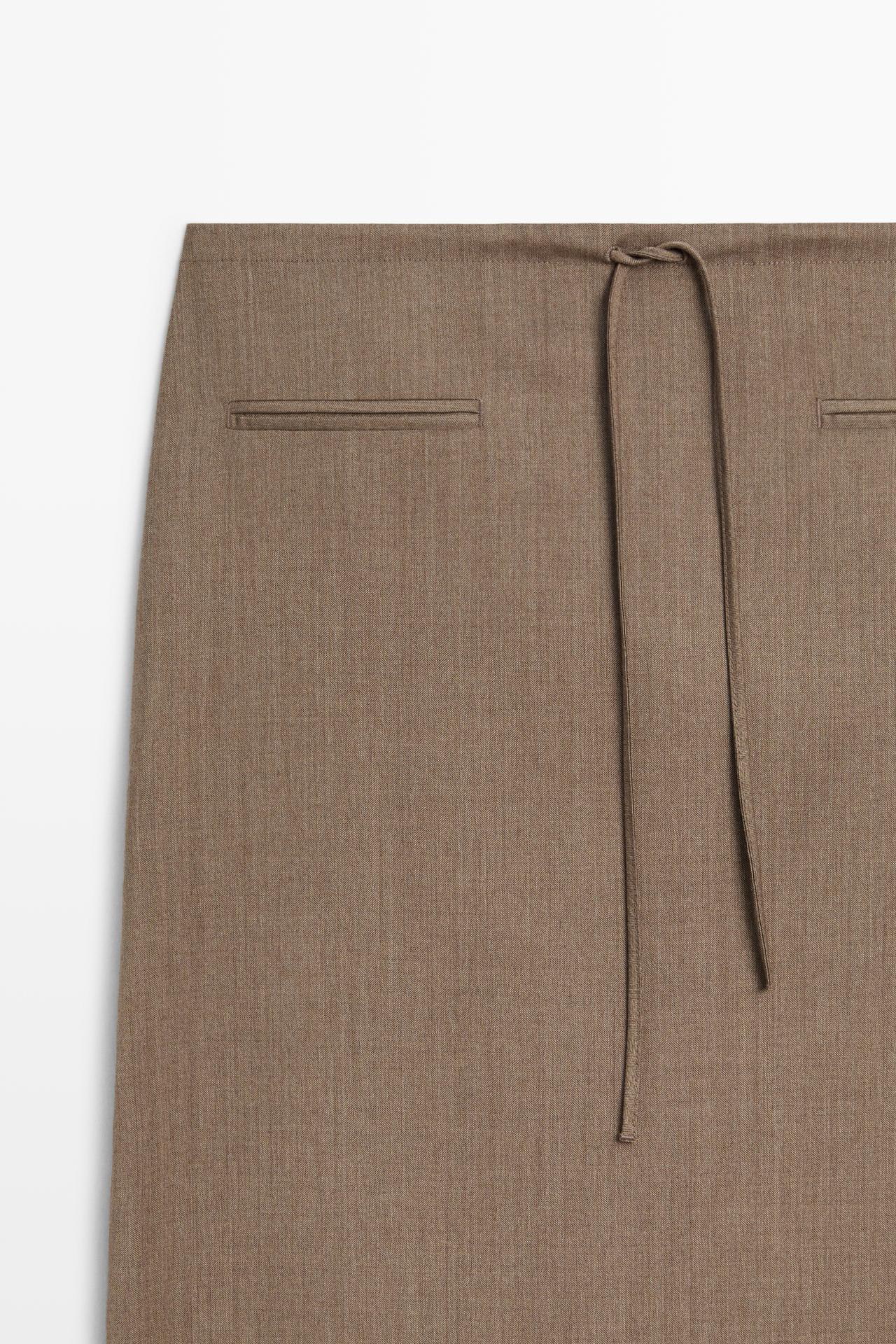 100% wool midi skirt with drawstring — MOLE BROWN