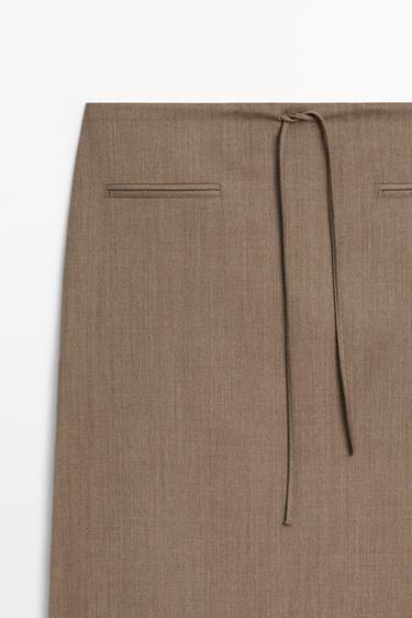 100% wool midi skirt with drawstring — MOLE BROWN 9