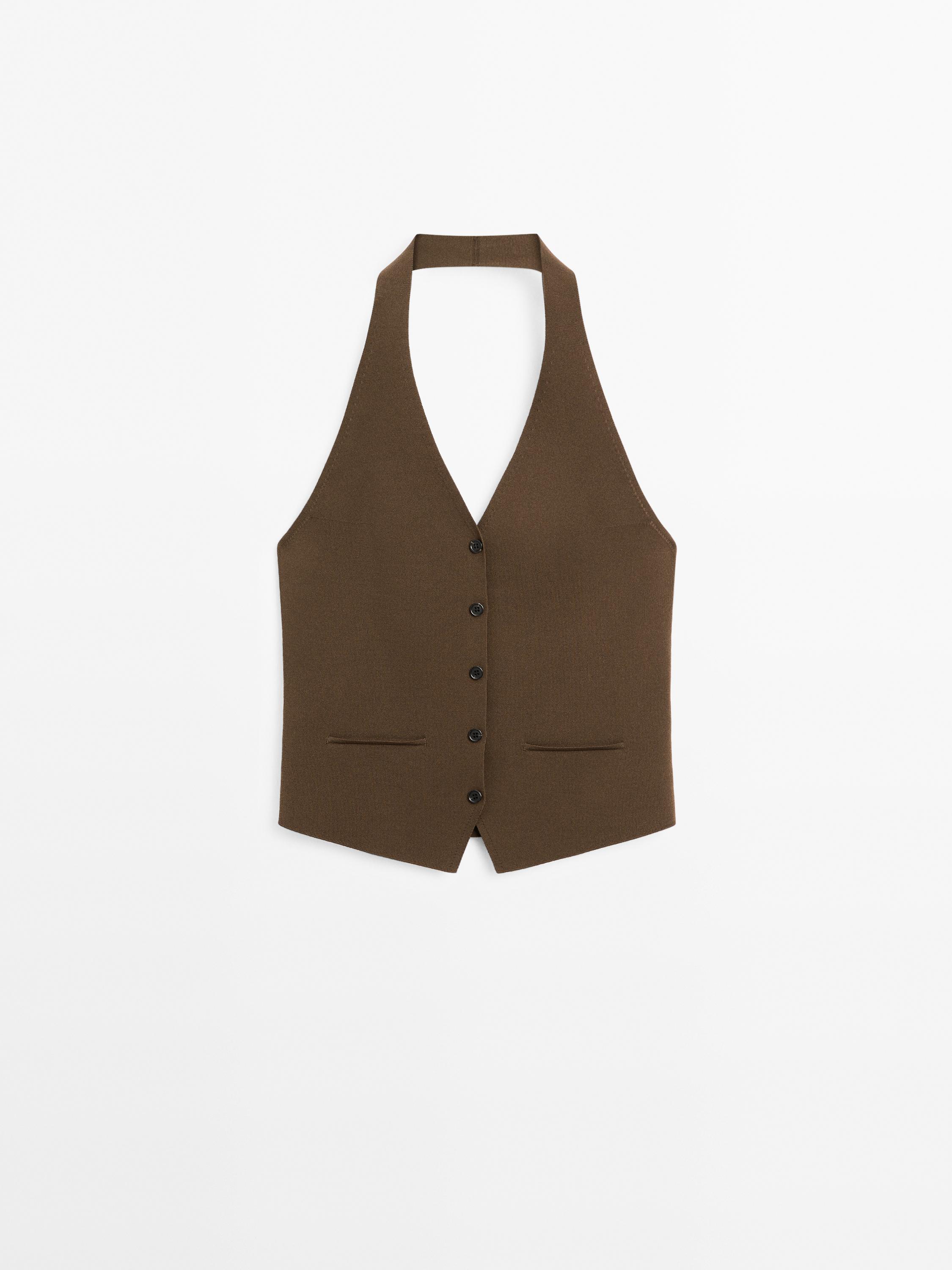 Halter neck knitted waistcoat