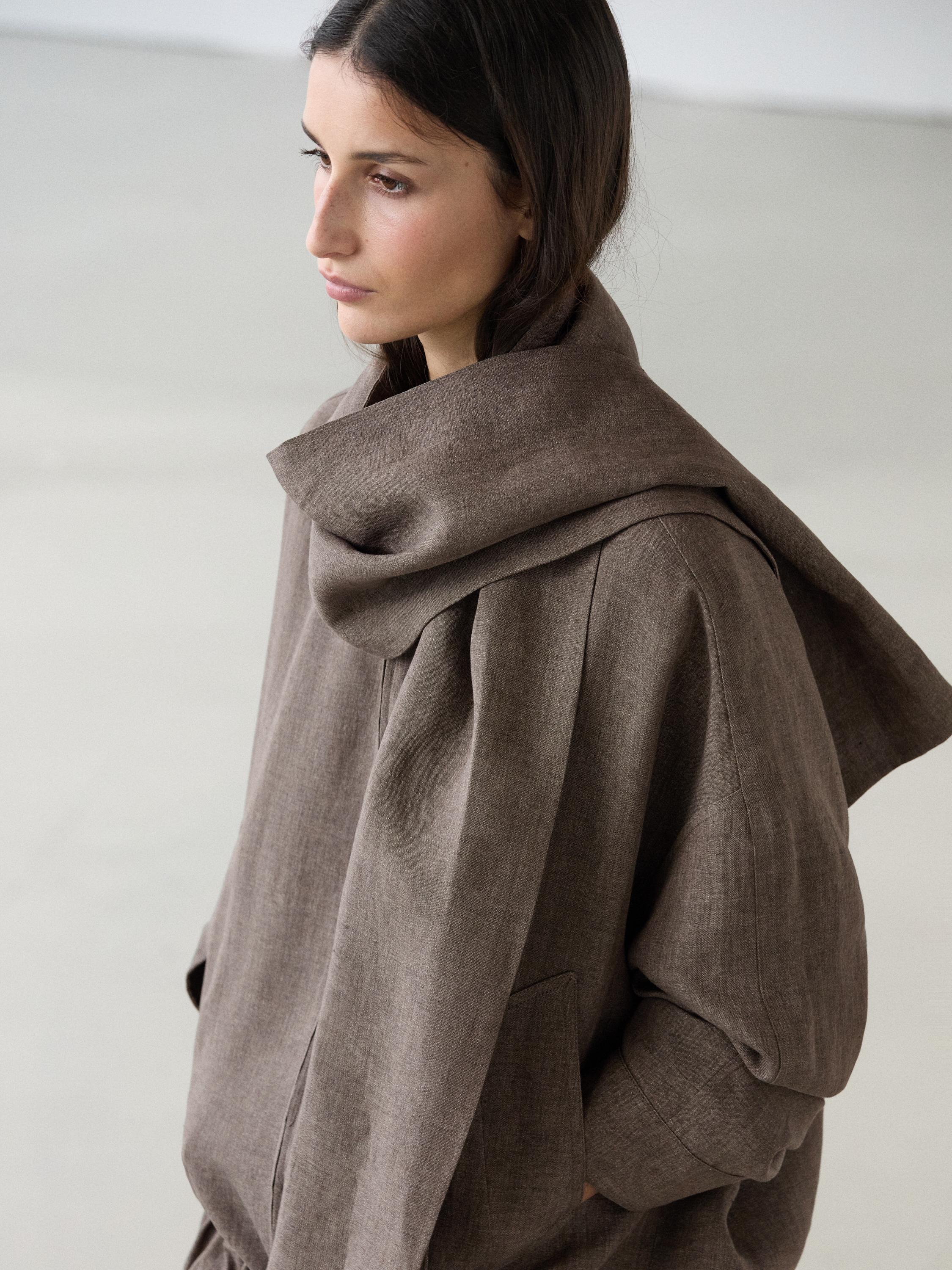 Linen melange bomber jacket with scarf — CAREY