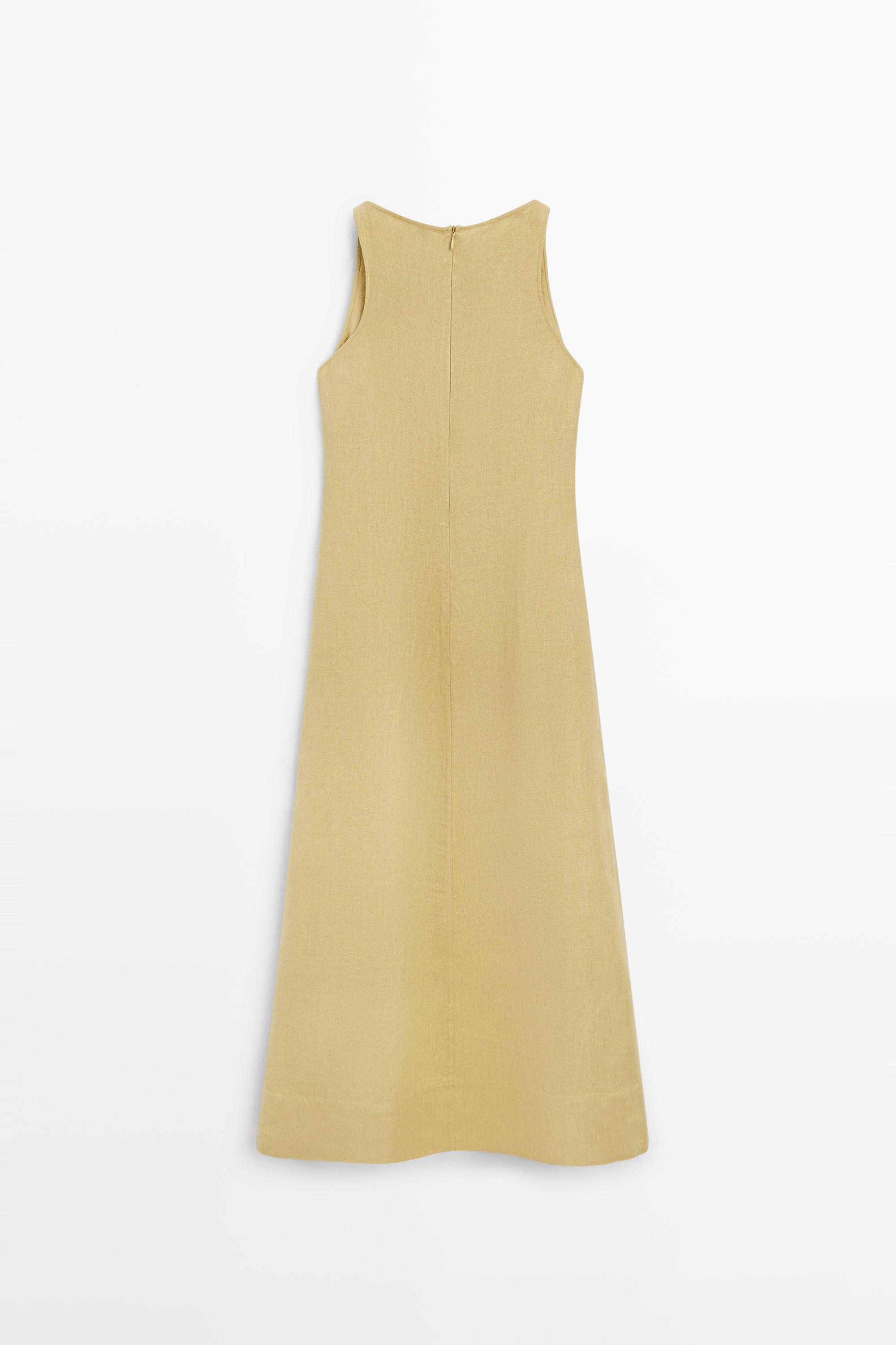 Linen halter midi dress  Lime, Chocolate  Dress | Massimo Dutti