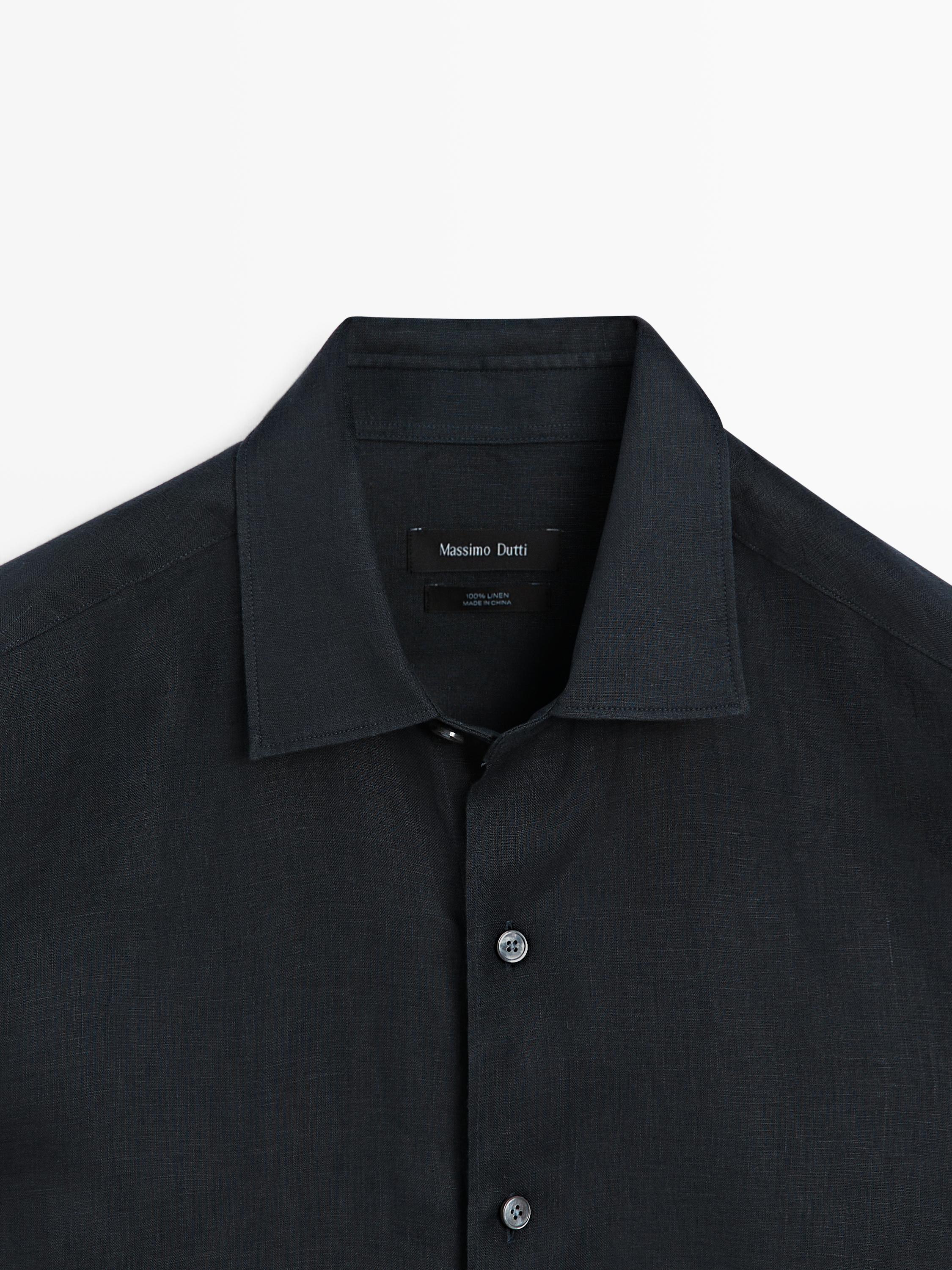 Extra fine regular fit linen shirt — NAVY BLUE