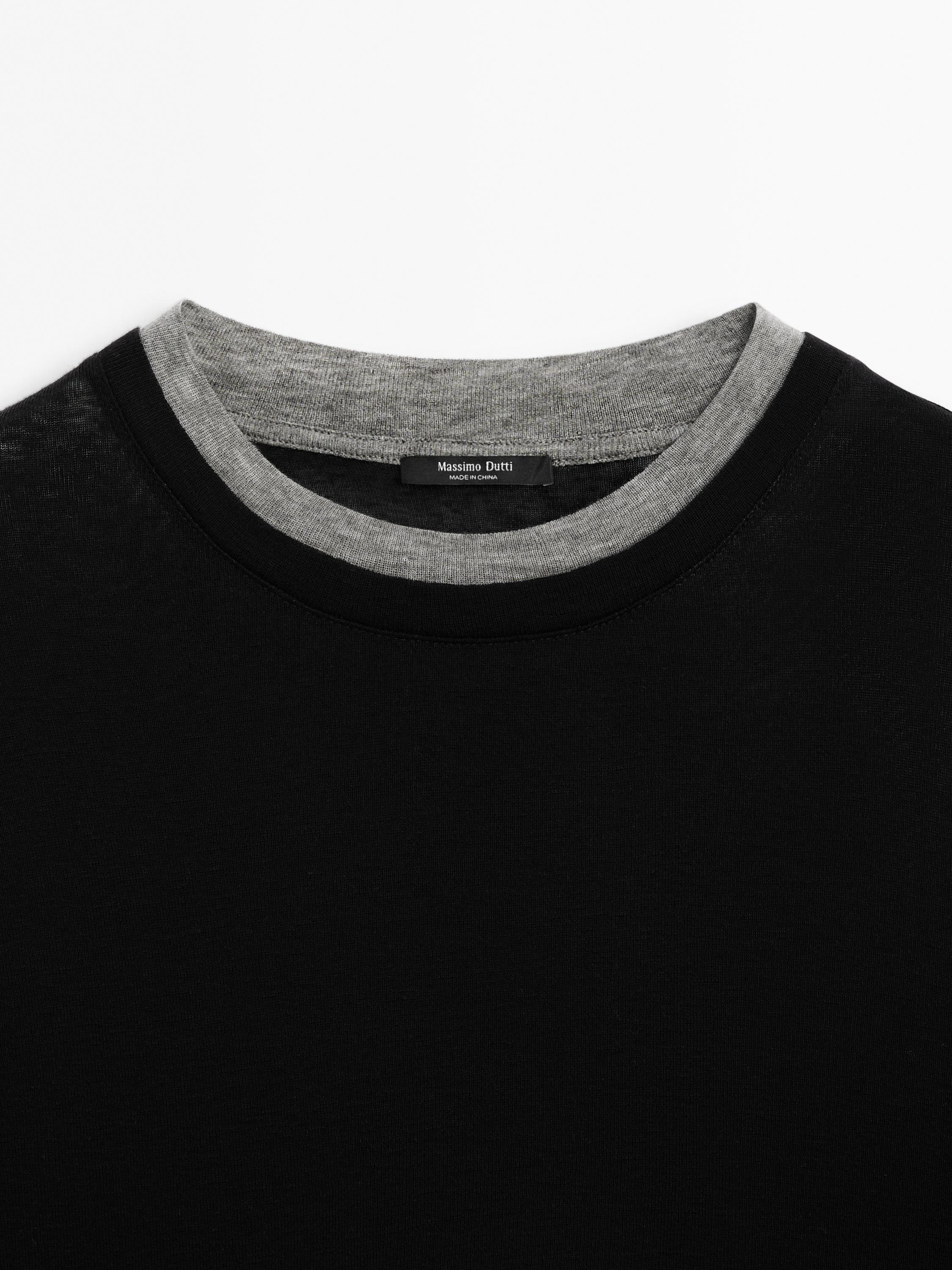 T-shirt léger effet superposé en laine mélangée