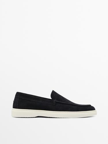 Split leather loafers with moc toe — BLUE 1