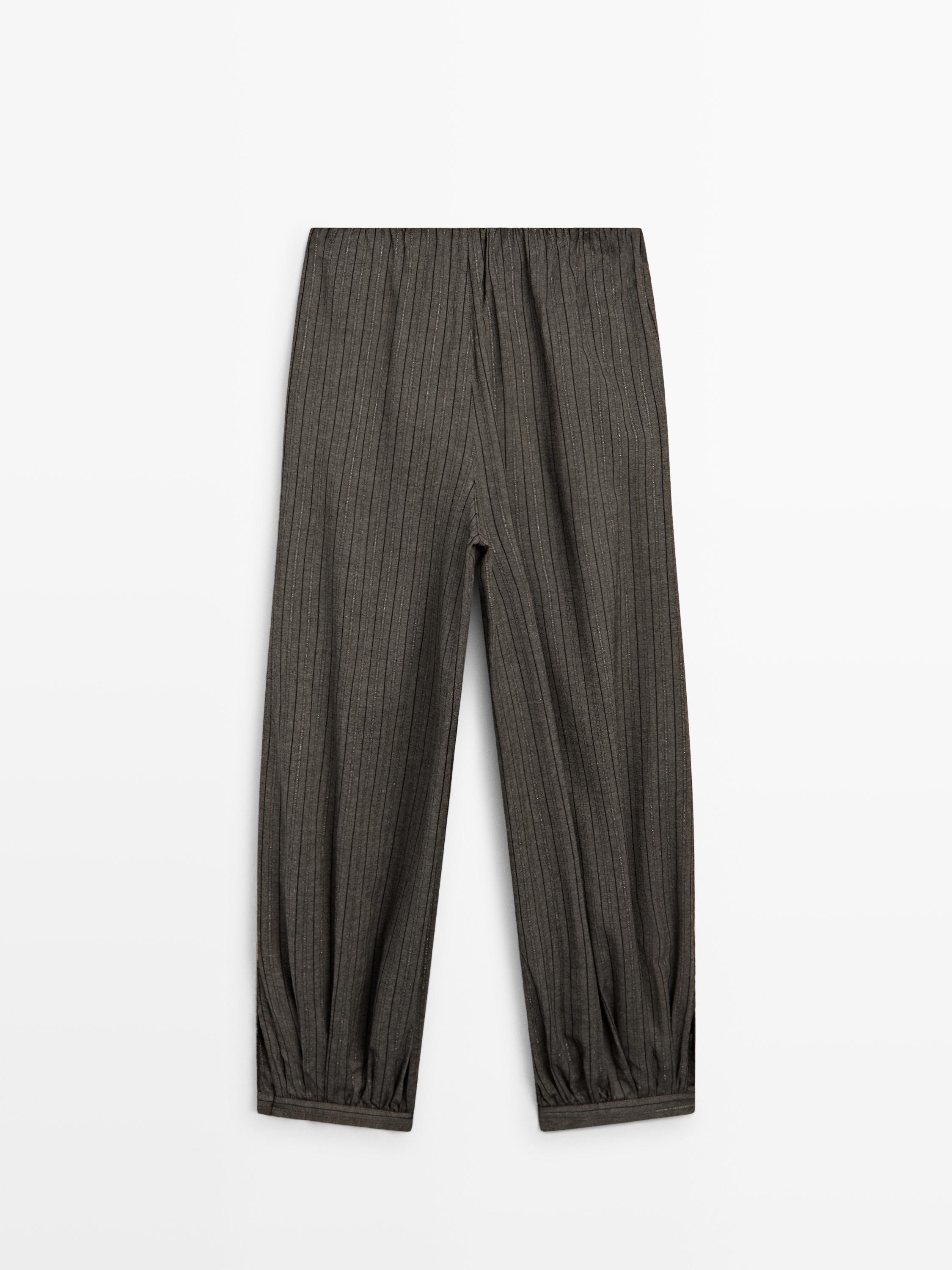 Striped flowing balloon pants — Medium Grey