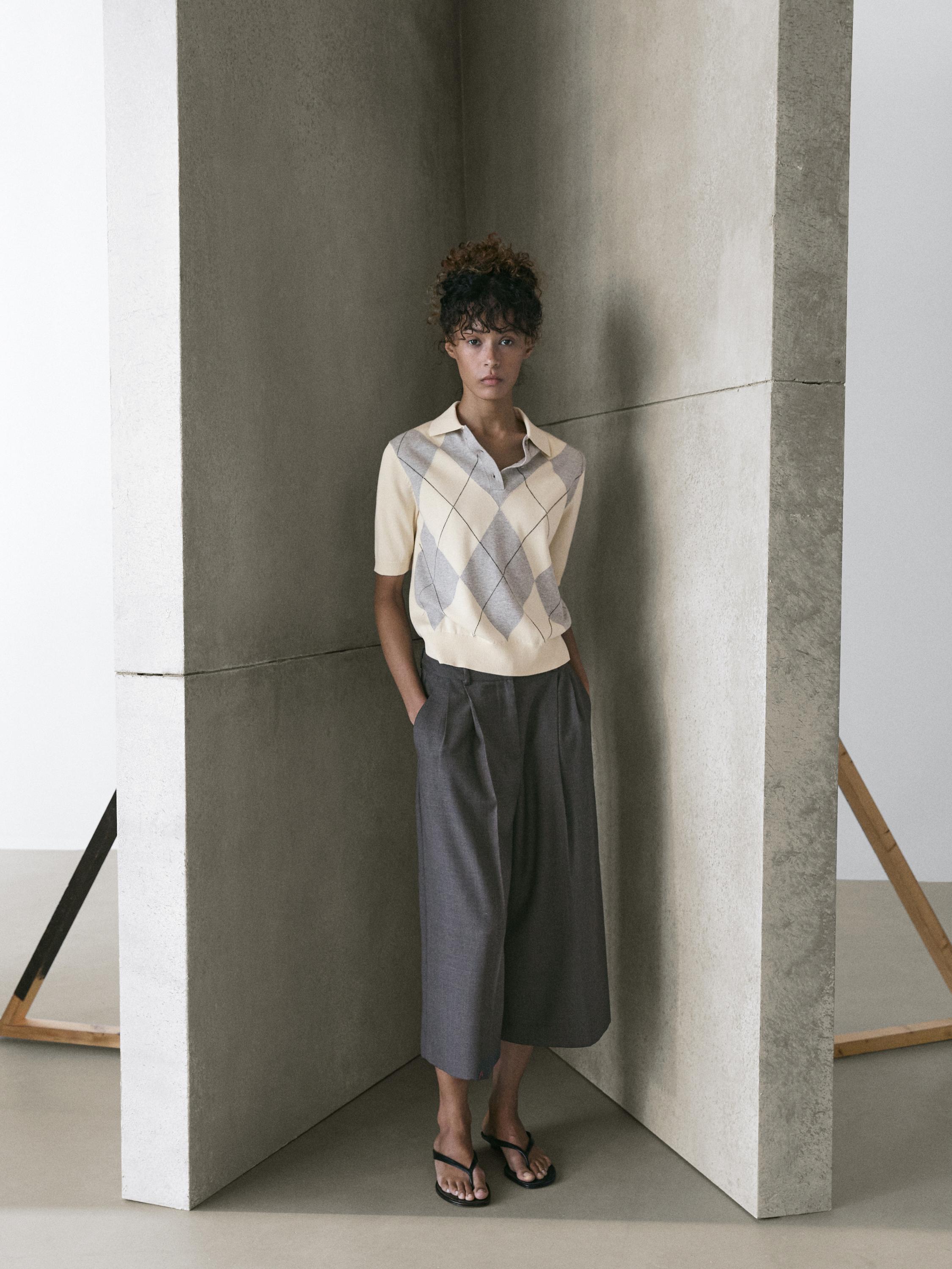 Argyle knit polo sweater