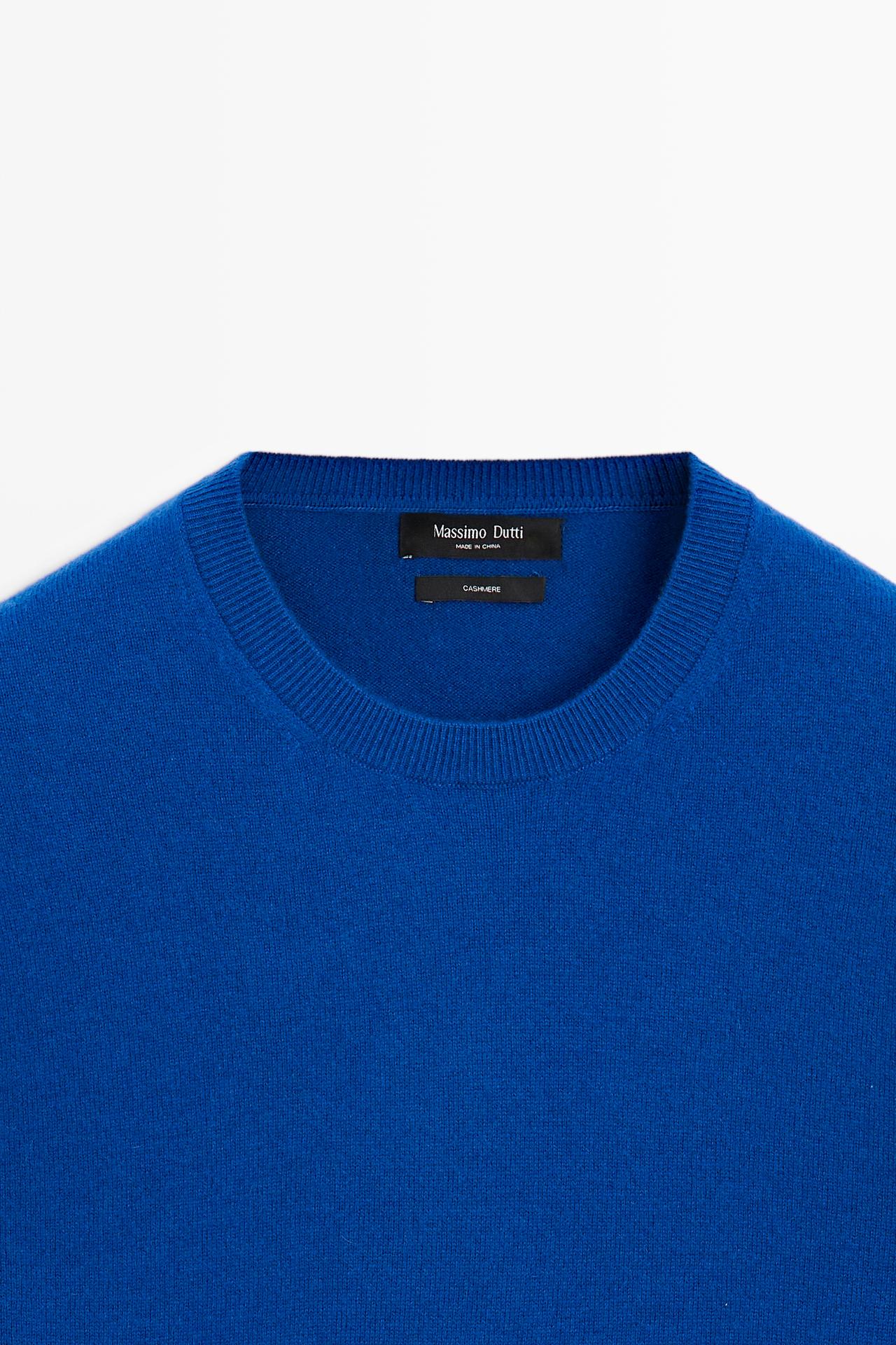 Knit 100% cashmere round neck sweater — Blue