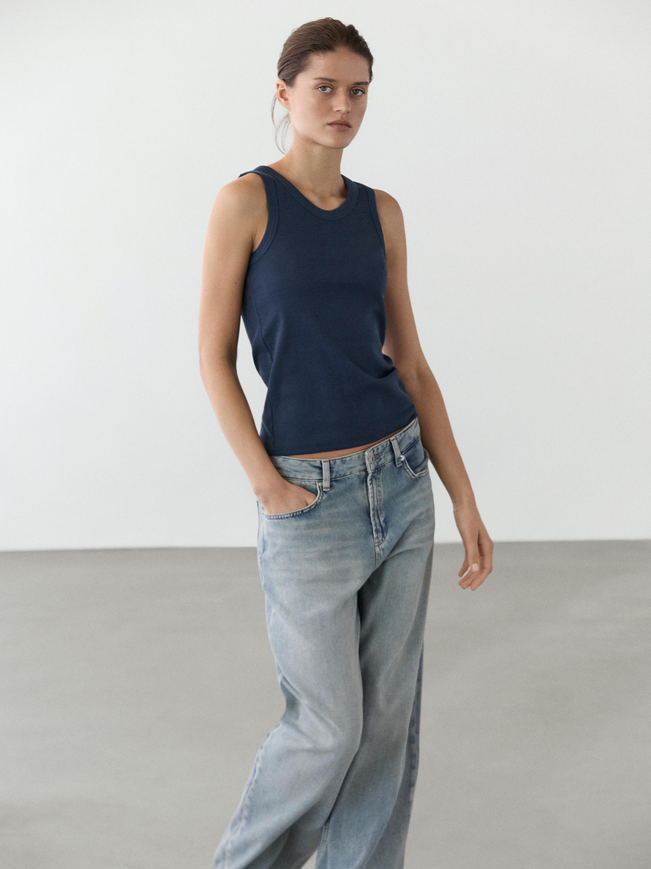 Cotton blend halter top — NAVY BLUE