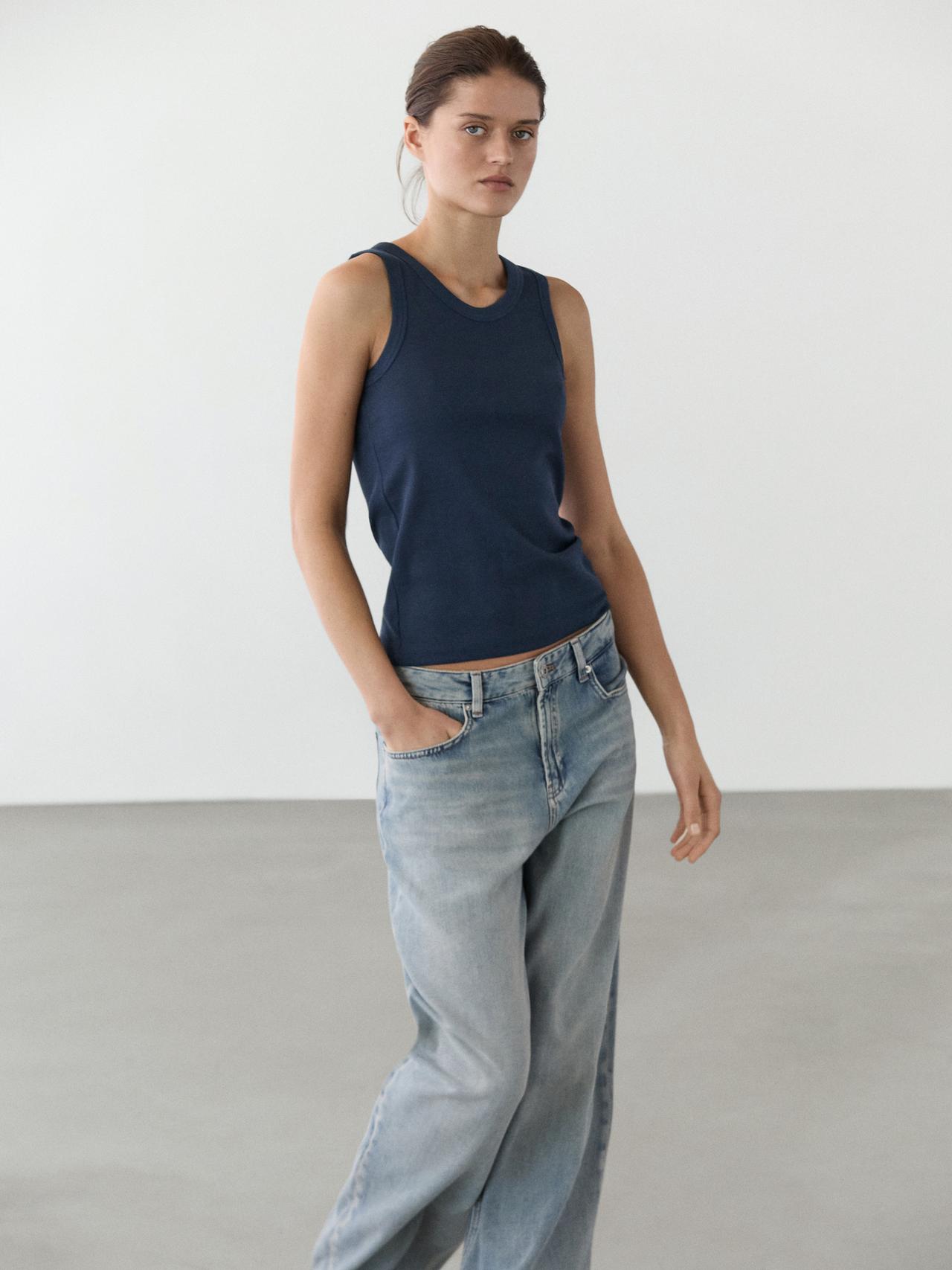 Cotton blend halter top — NAVY BLUE