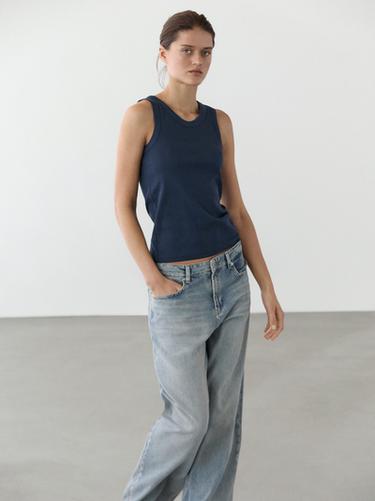 Cotton blend halter top — NAVY BLUE 5
