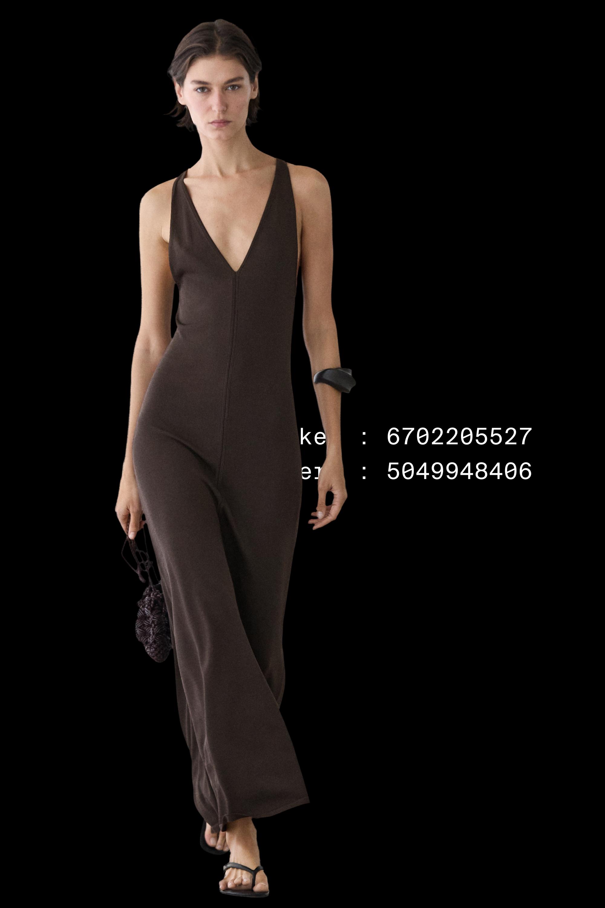 Flowing V-neck midi dress — BROWN