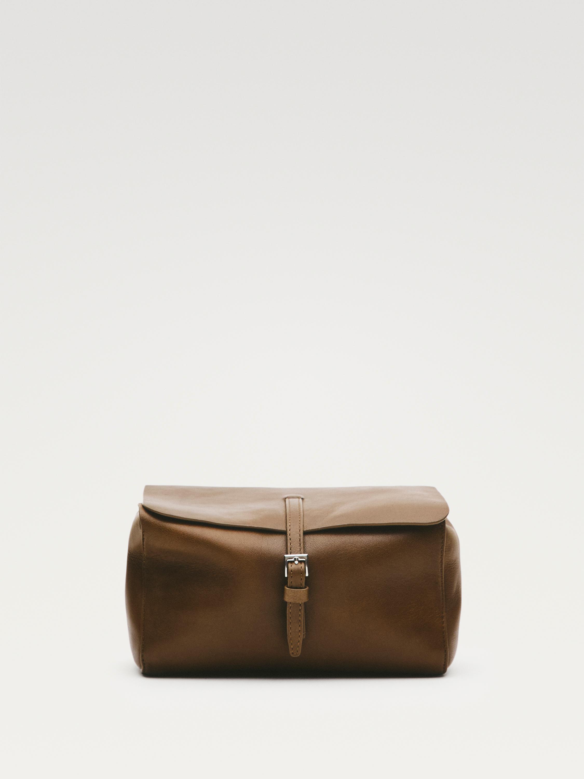 Nappa leather travel toiletry bag — MOLE BROWN