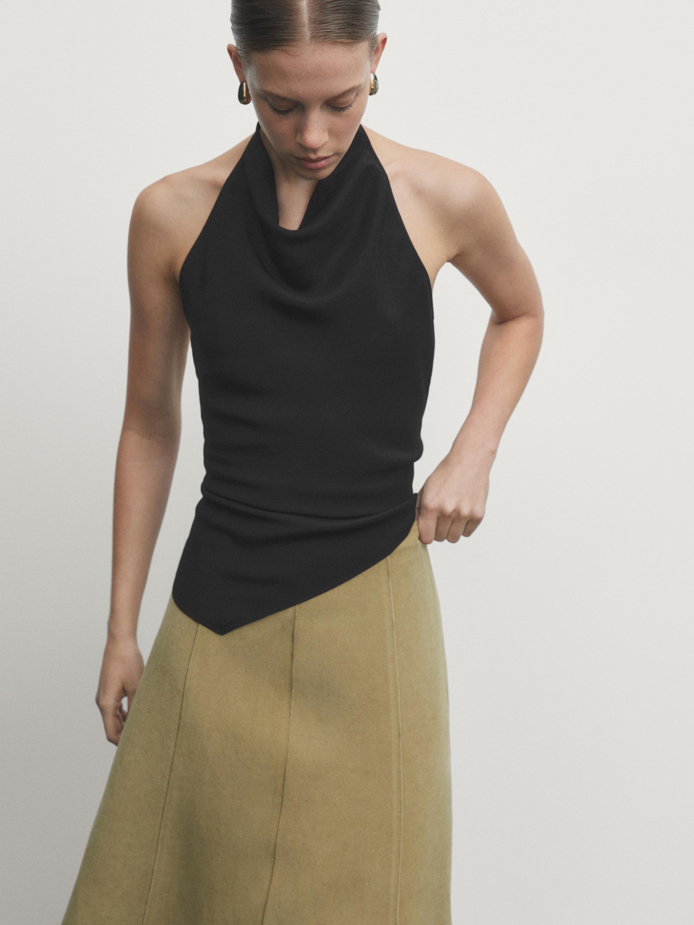 Linen blend midi skirt with seam details