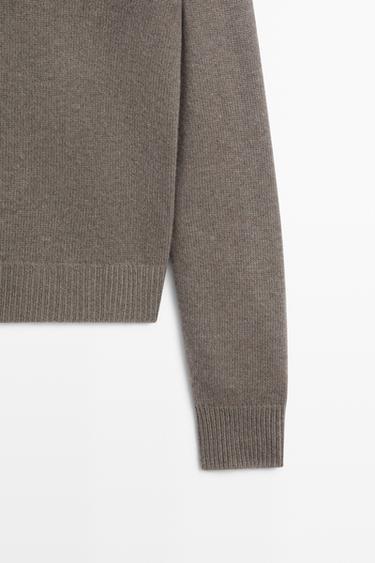 100% wool V-neck knit sweater — MOLE BROWN 7