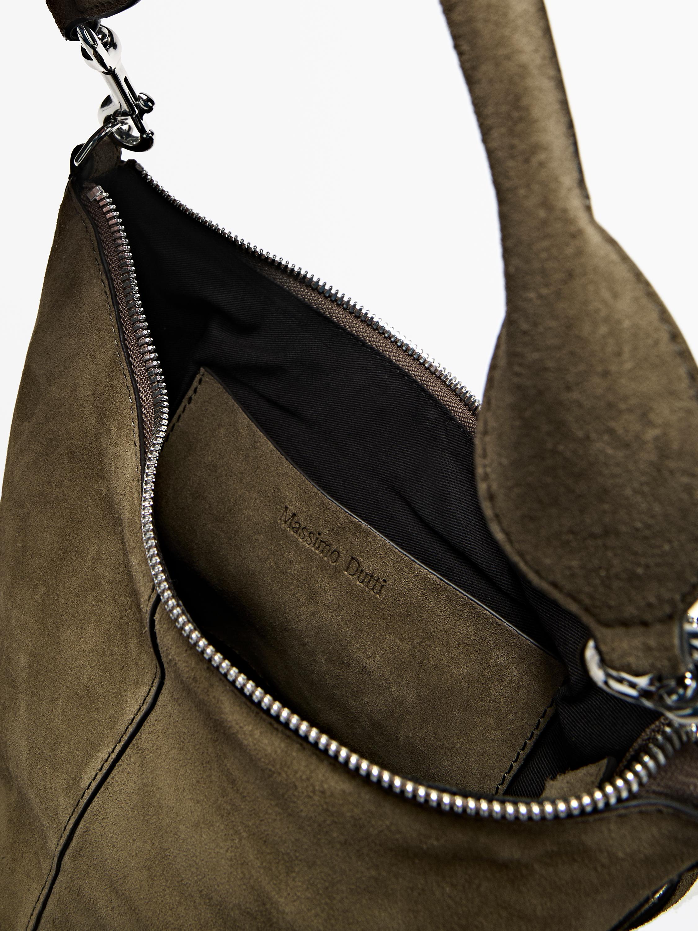 Split suede leather bucket bag — KHAKI