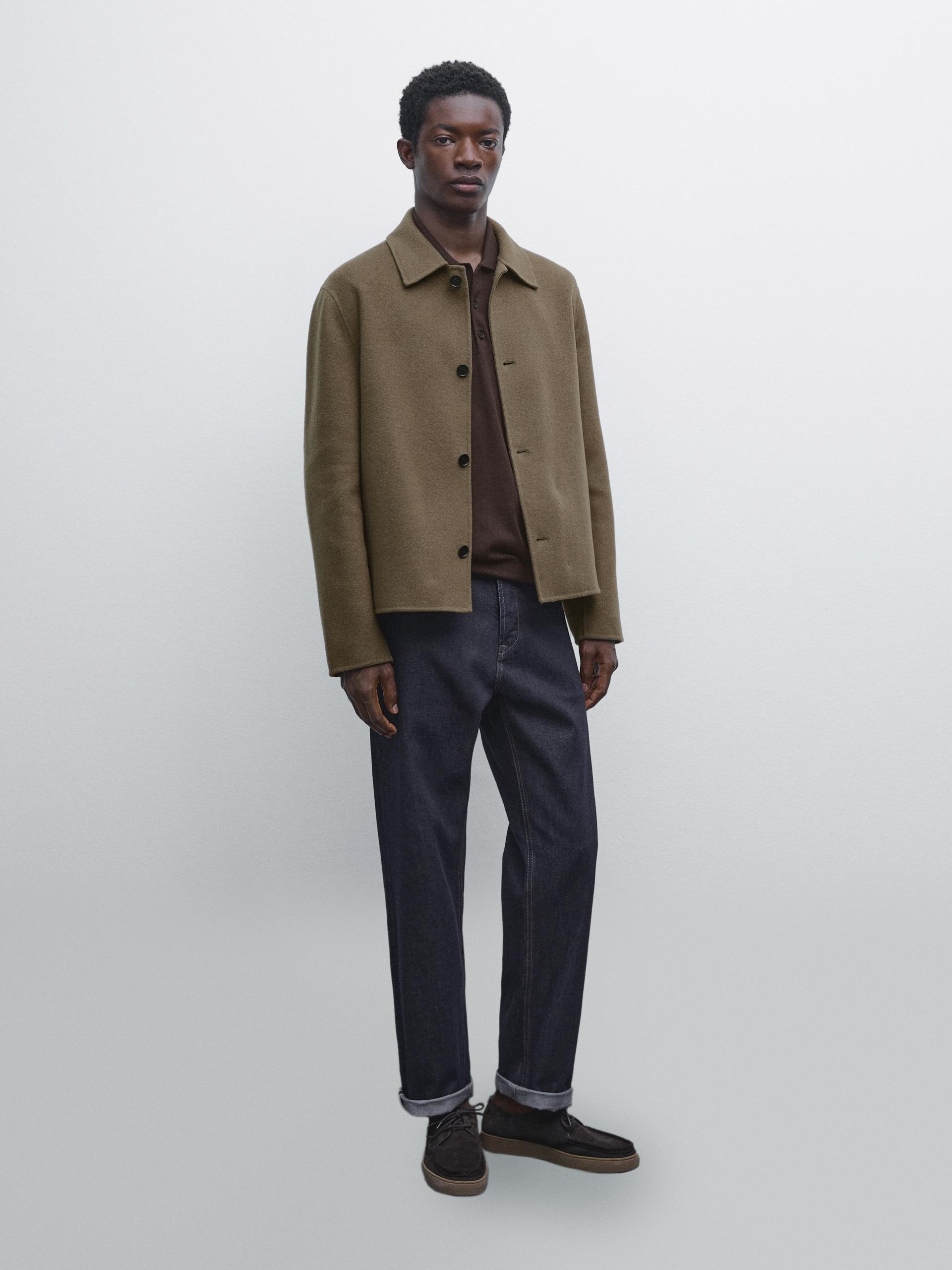 Double-Knit Wool Blend Jacket - Vert - M - Massimo Dutti - Homme