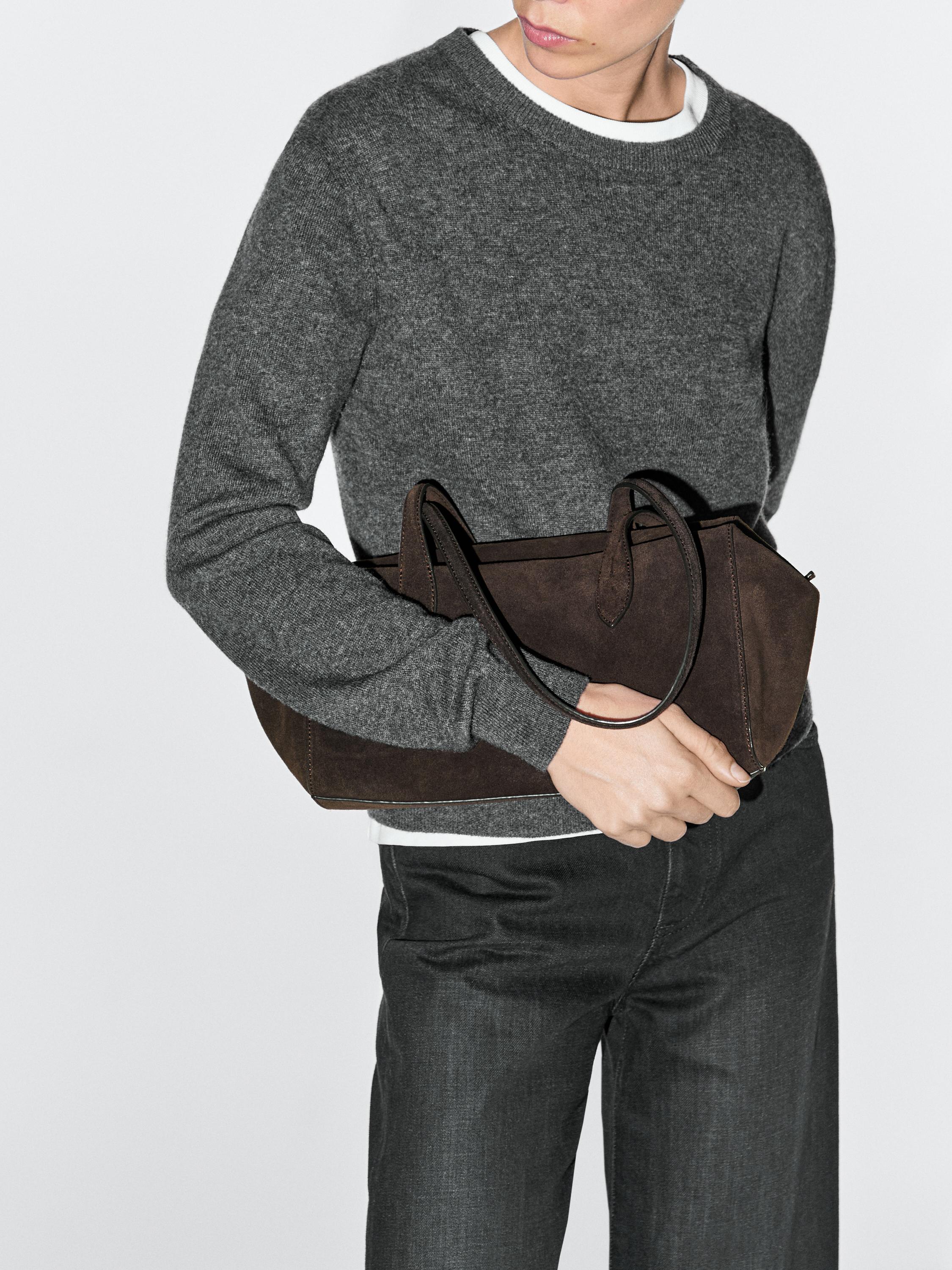Split leather west satchel bag — BROWN