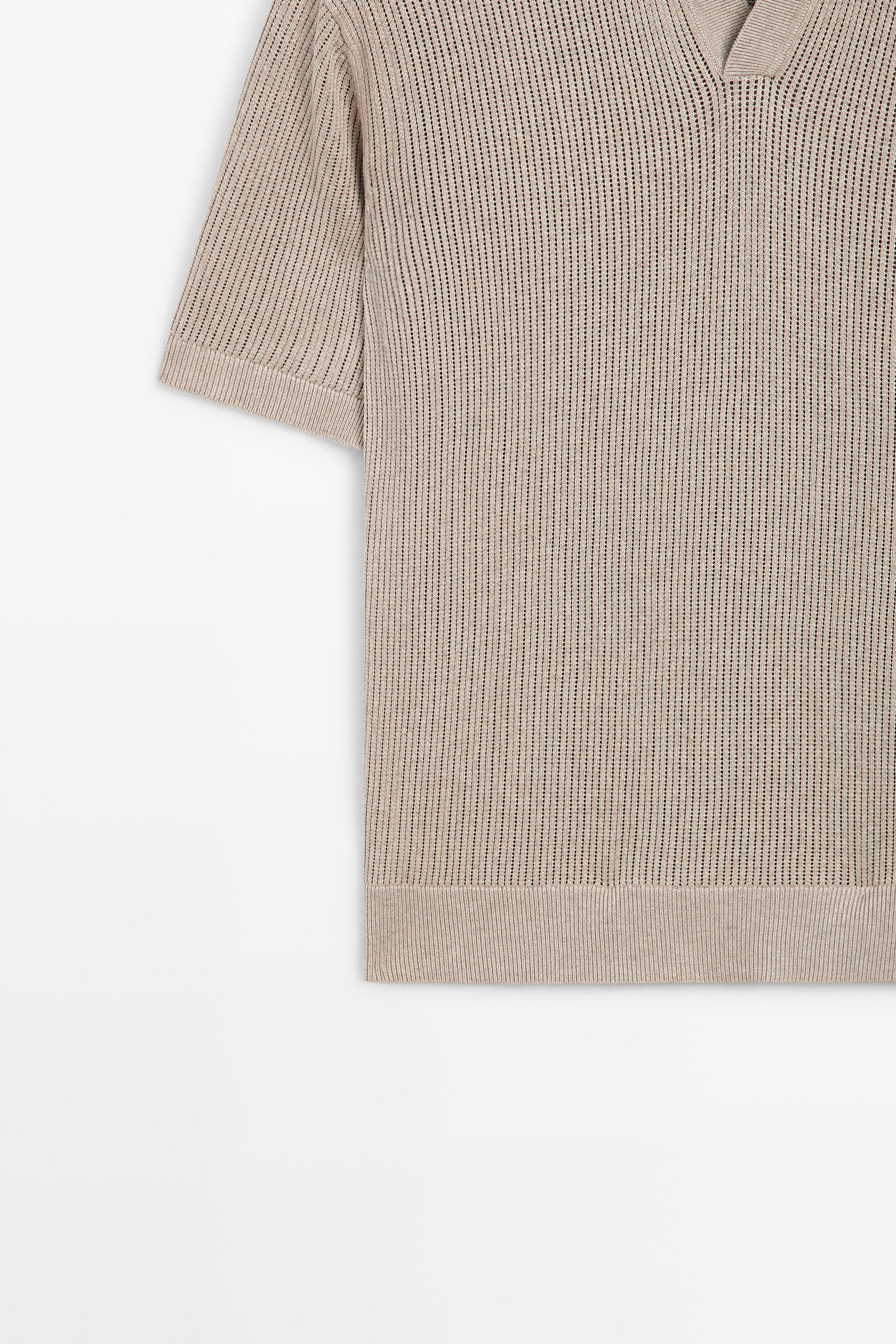 Cotton-blend V-neck knit polo shirt — MINK