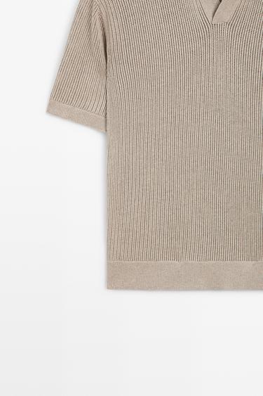 Cotton-blend V-neck knit polo shirt — MINK 7