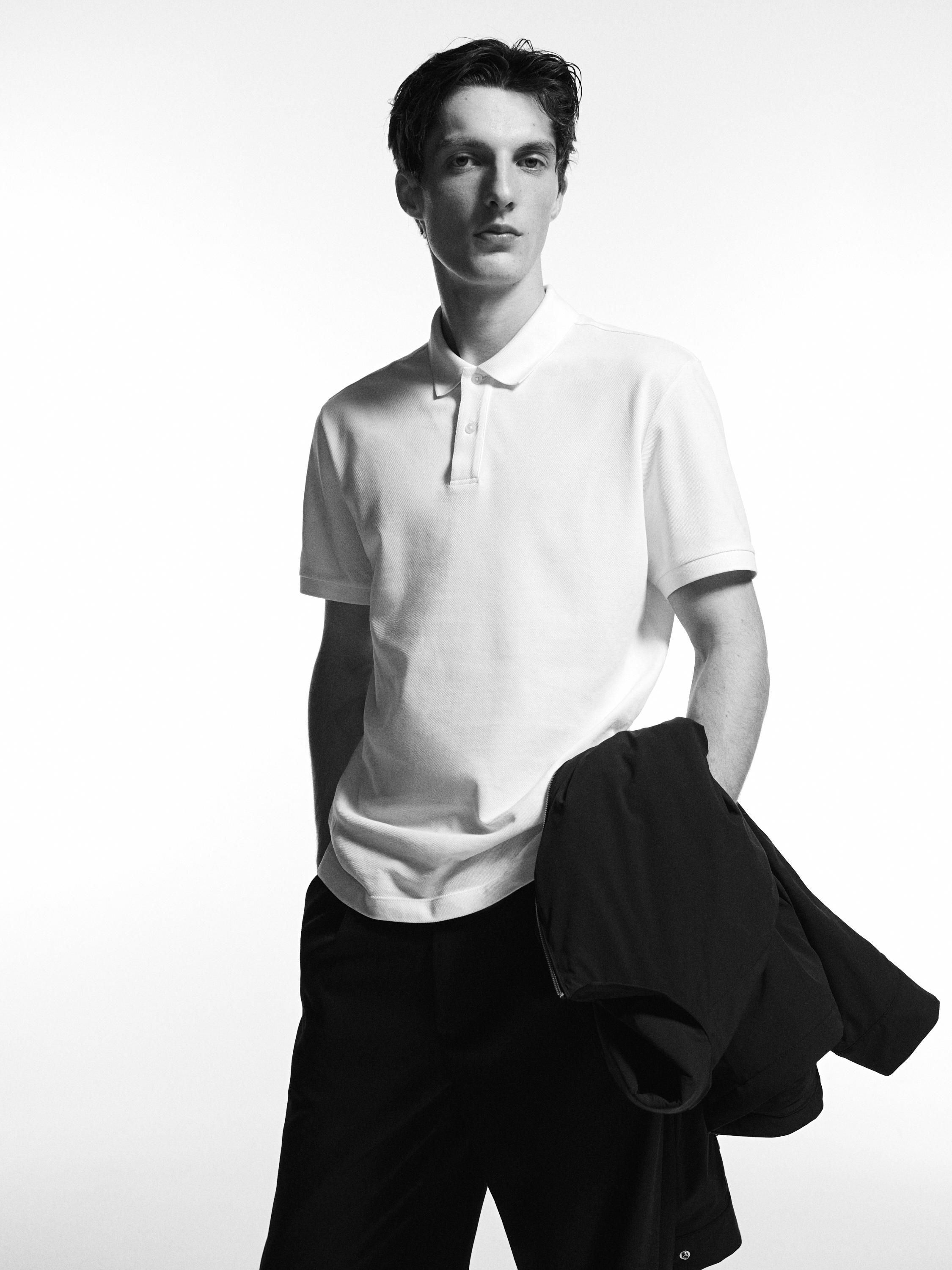 Micro-textured cotton piqué polo shirt — WHITE