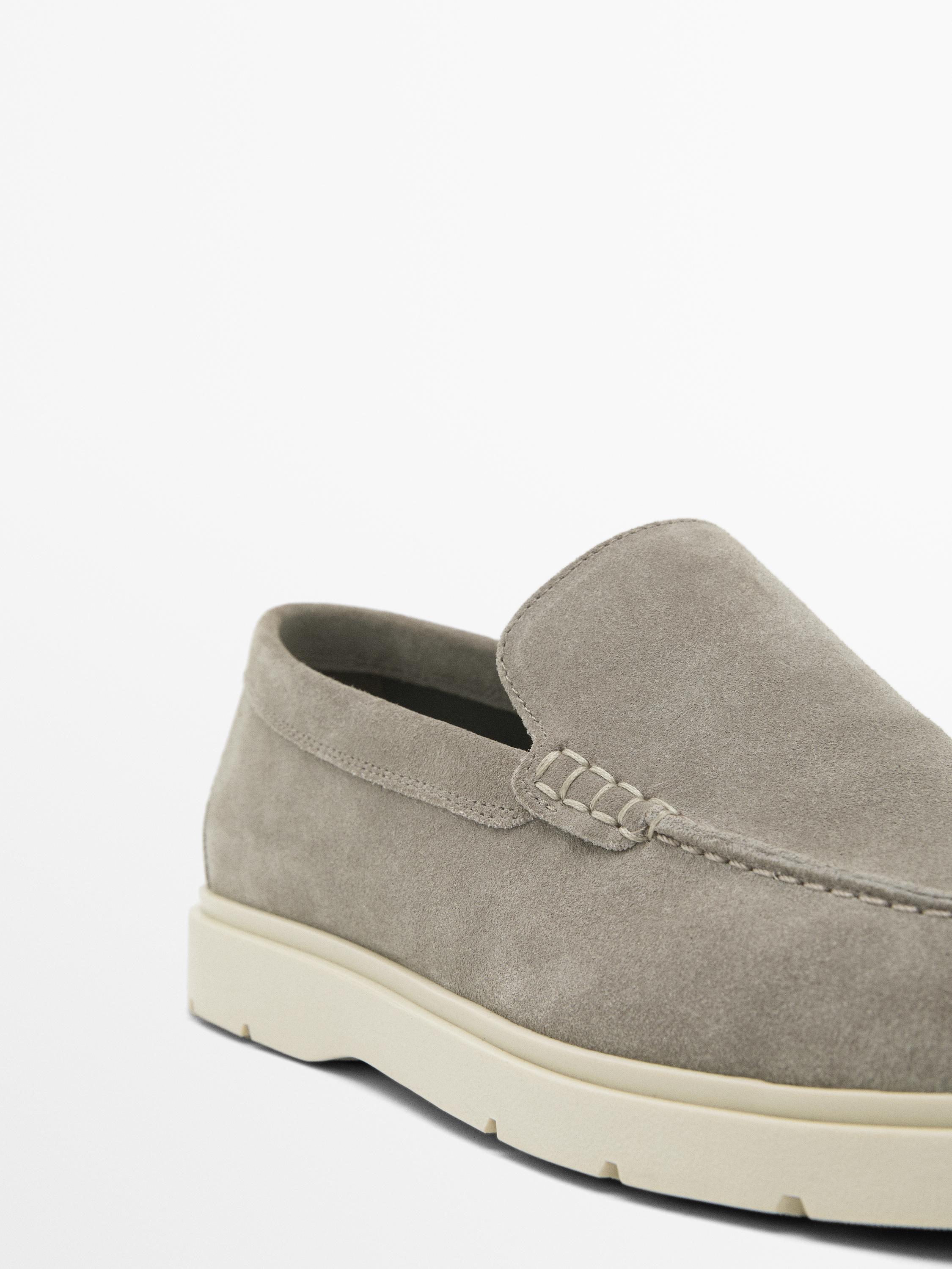 Grey split suede loafers