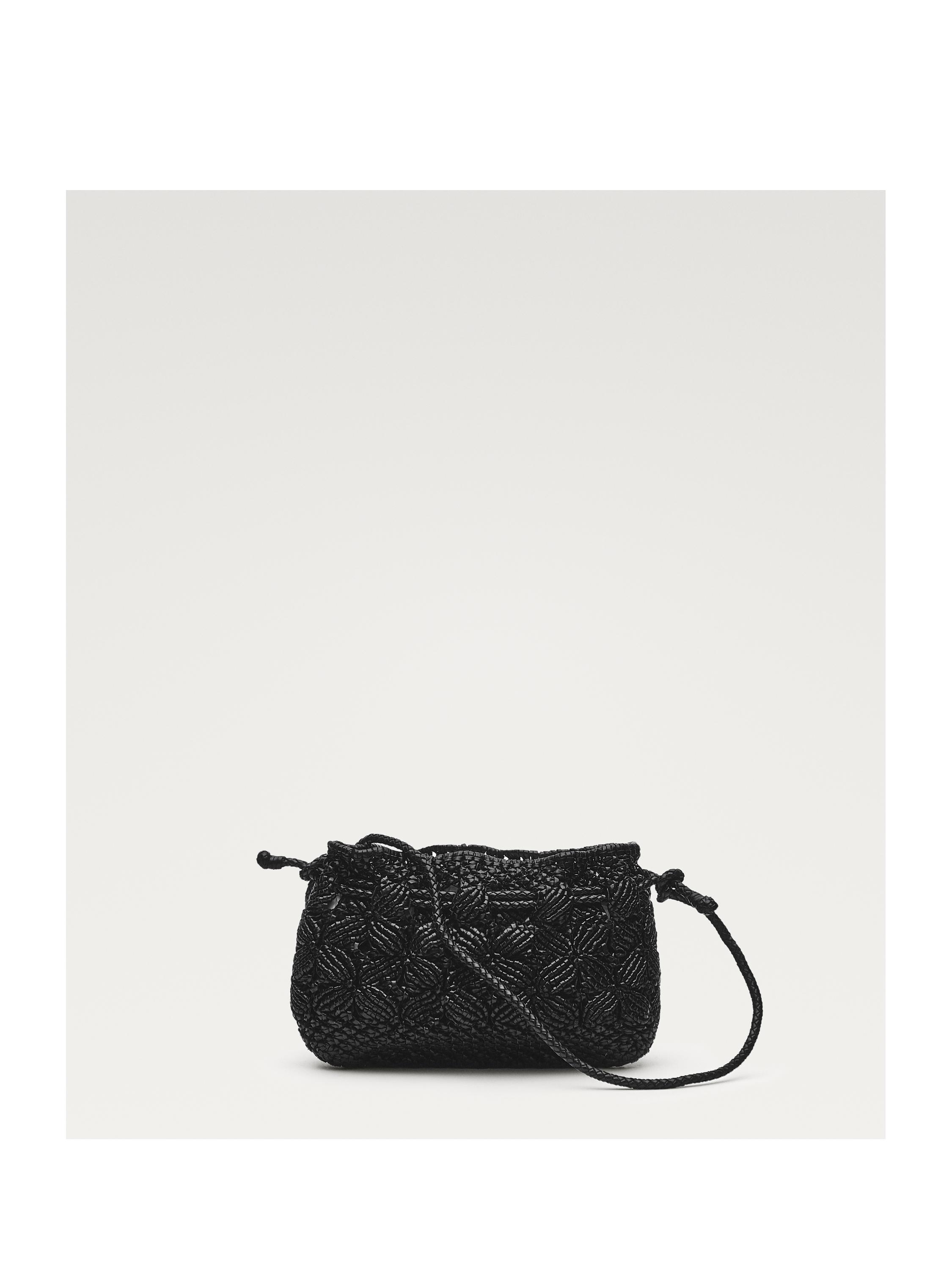 Nappa leather macramé pouch bag — BLACK