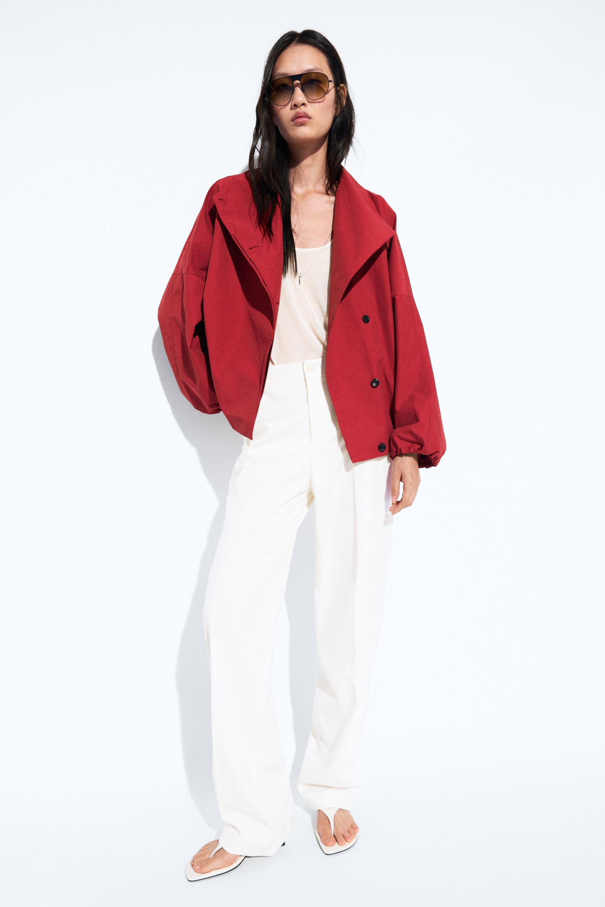 Technical bomber jacket with side button — BRIGHT RED