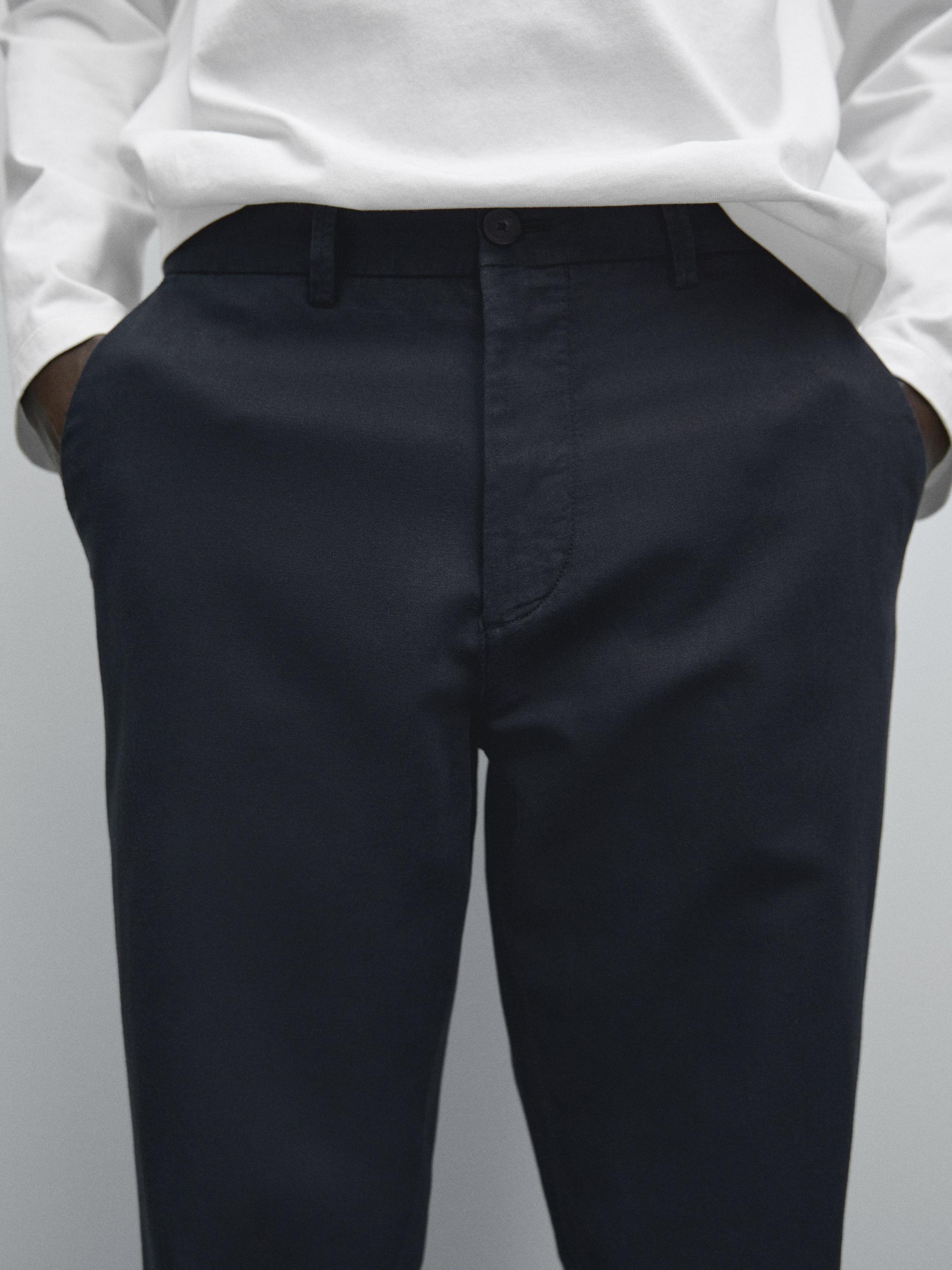 Cotton and linen blend tapered fit trousers