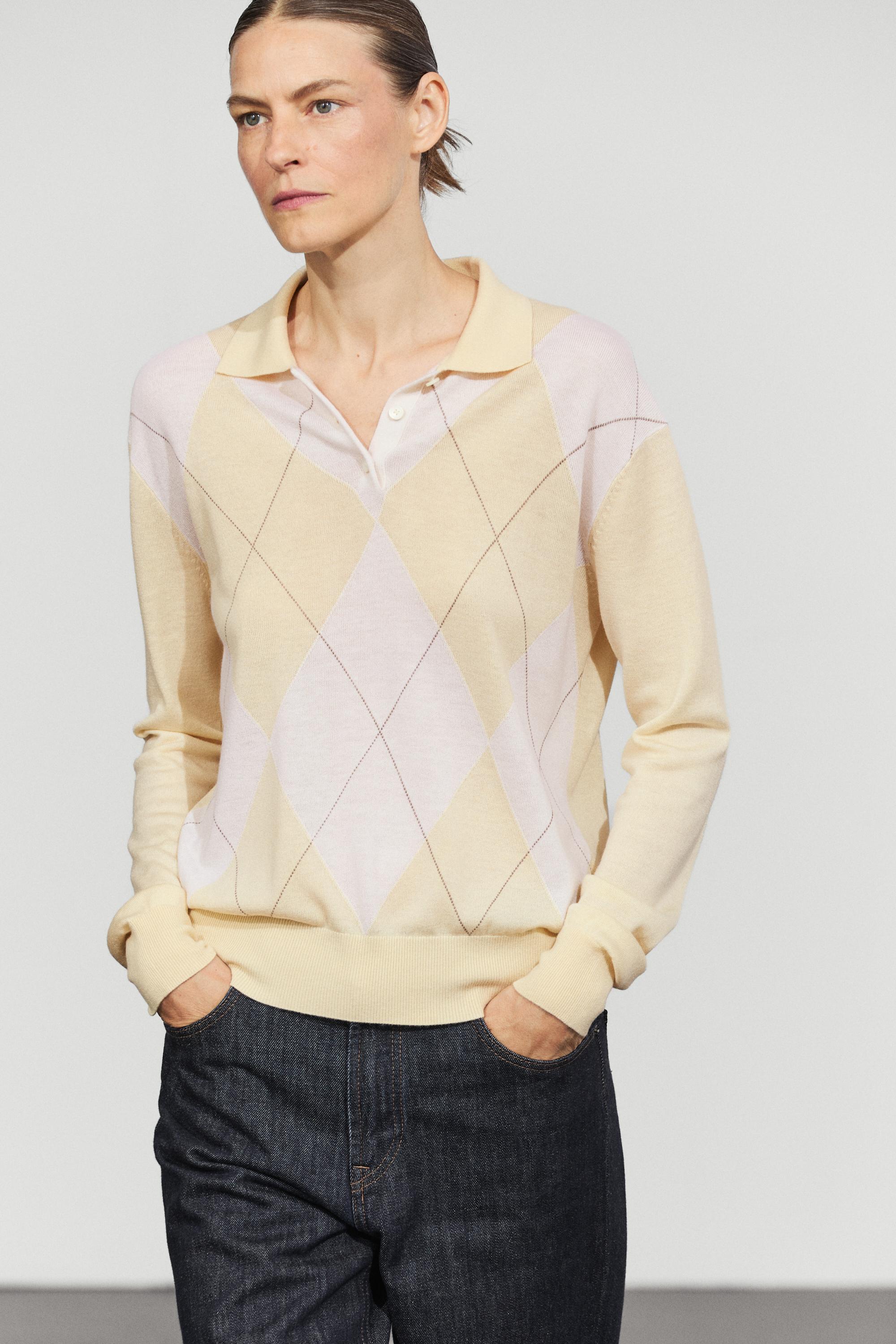 Argyle knit polo sweater