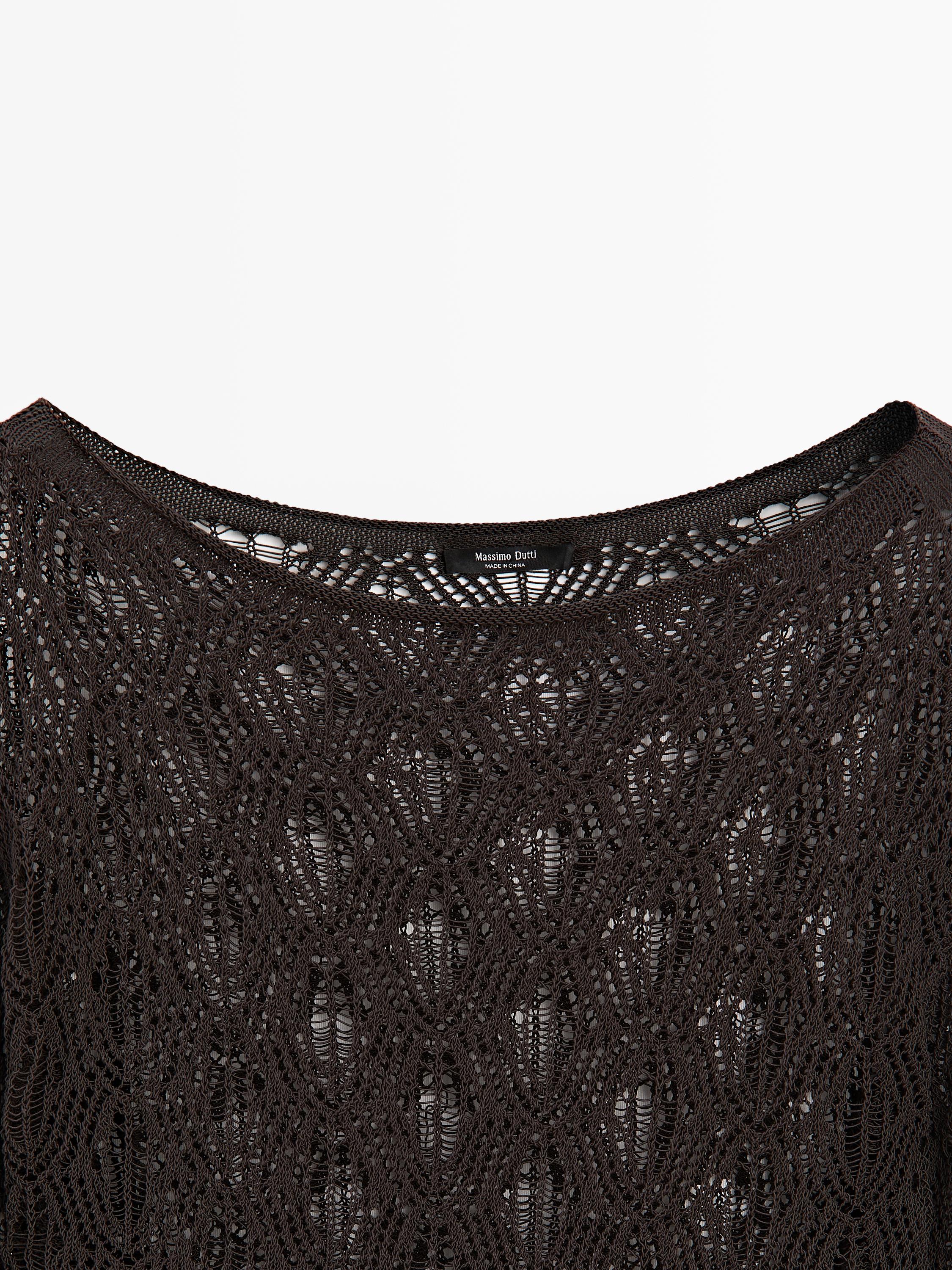 Boatneck sweater with openwork detail — BROWN