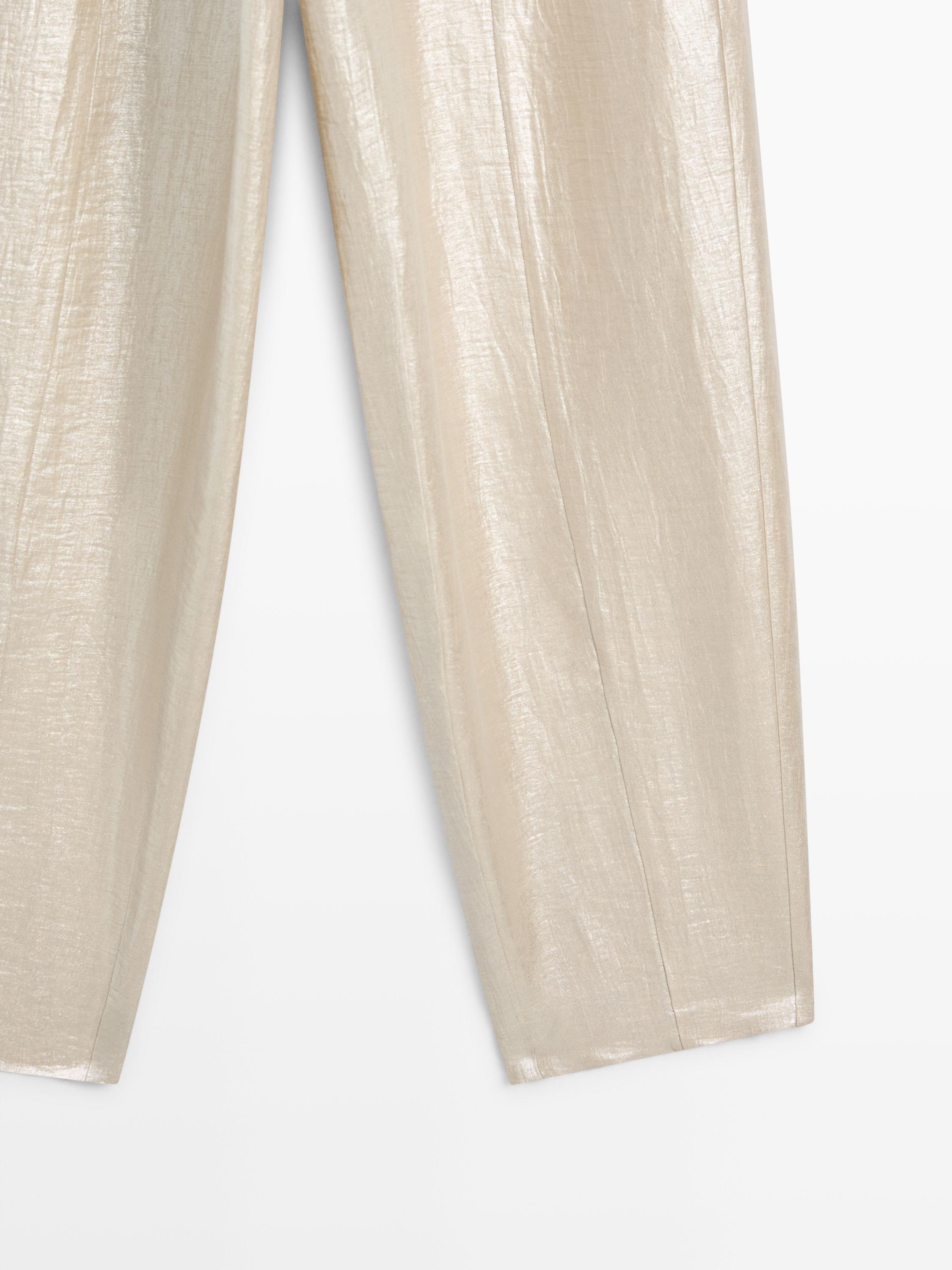 Flowing metallic linen trousers — BEIGE