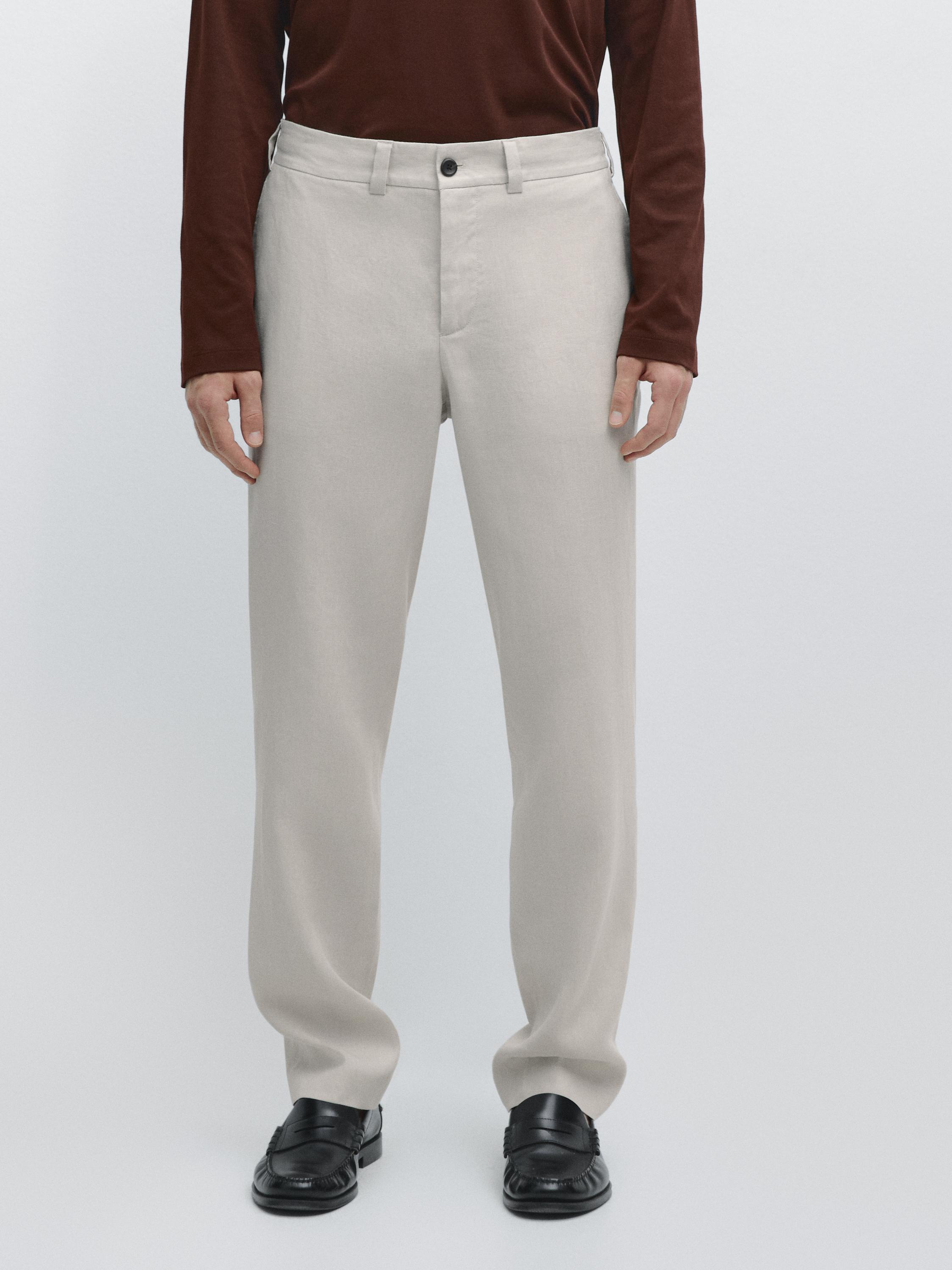 بنطلون كتان 100% بخصر مرن