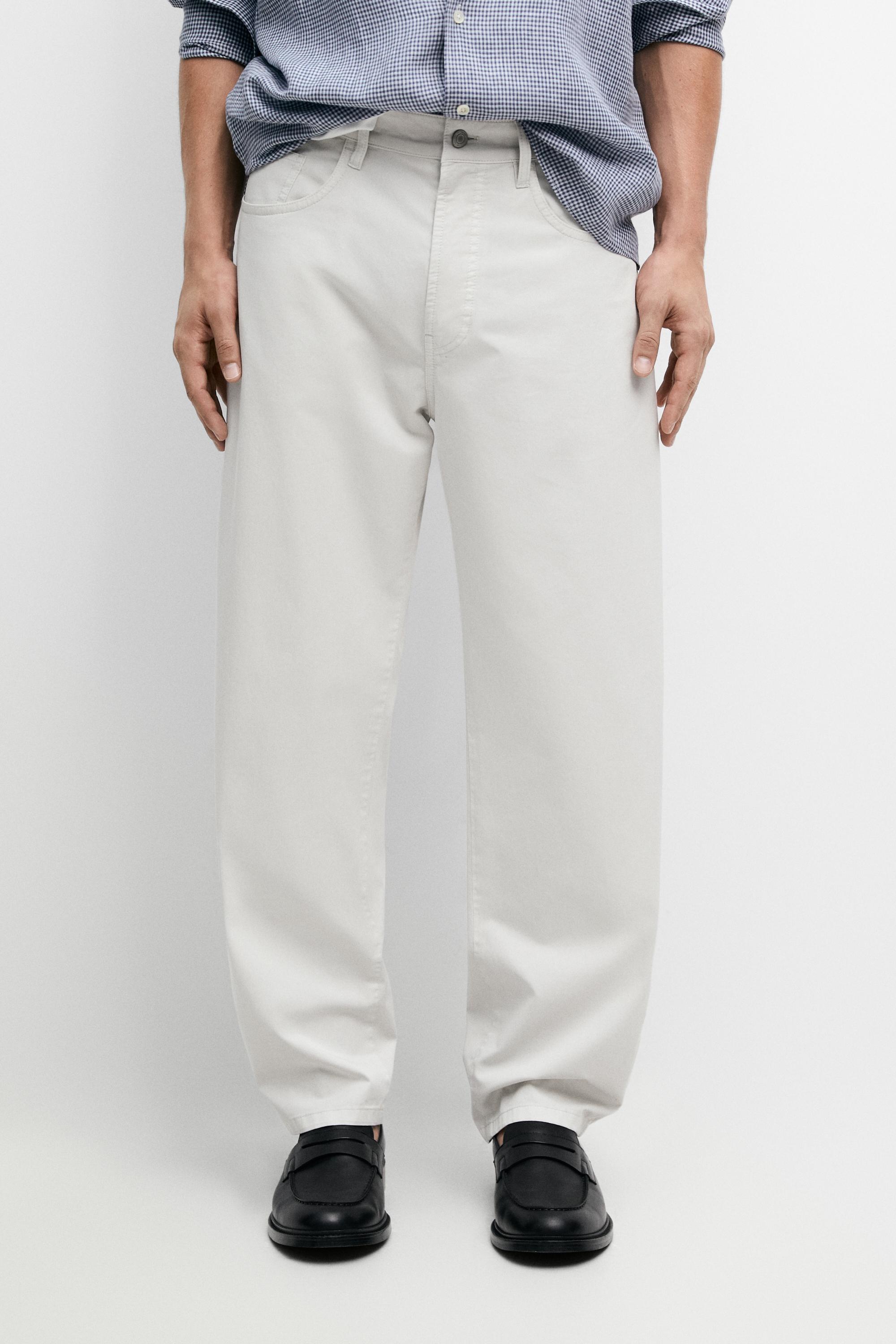 Barrel fit poplin denim-effect pants — STONE
